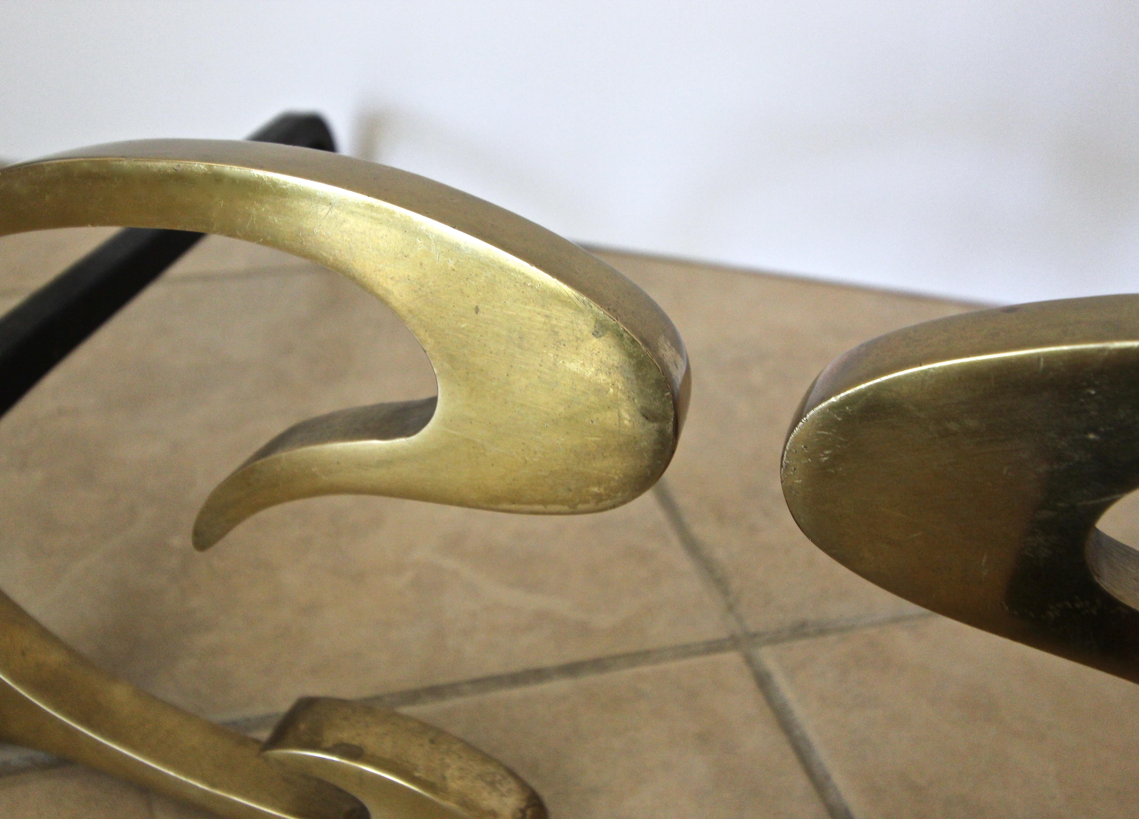 French Deco C-Scroll Brass Andirons  For Sale 5