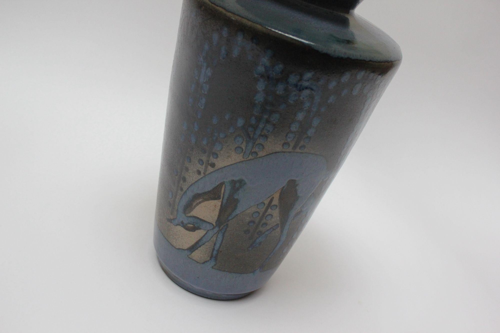 Französische Deko-Keramik-Lampe „ Hirsch in Landschaft“ aus blauer Glasur von Atelier Primavera im Angebot 2