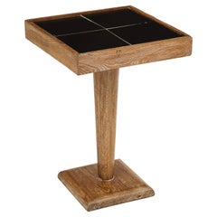 French Deco Cerused Oak Side Cocktail Table Black Ceramic Tile Top, 1940s, 1950s