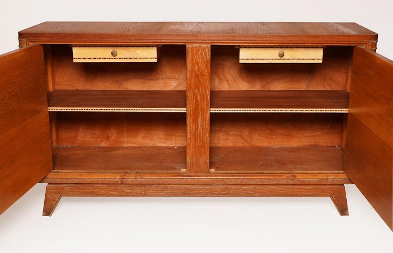 Brass French Deco Cerused Oak Sideboard in the Style of Jean-Charles Moreux For Sale