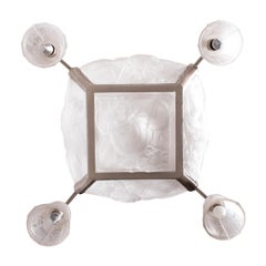 French Deco Frosted Glass Chandelier Signed by Degué, circa 1930