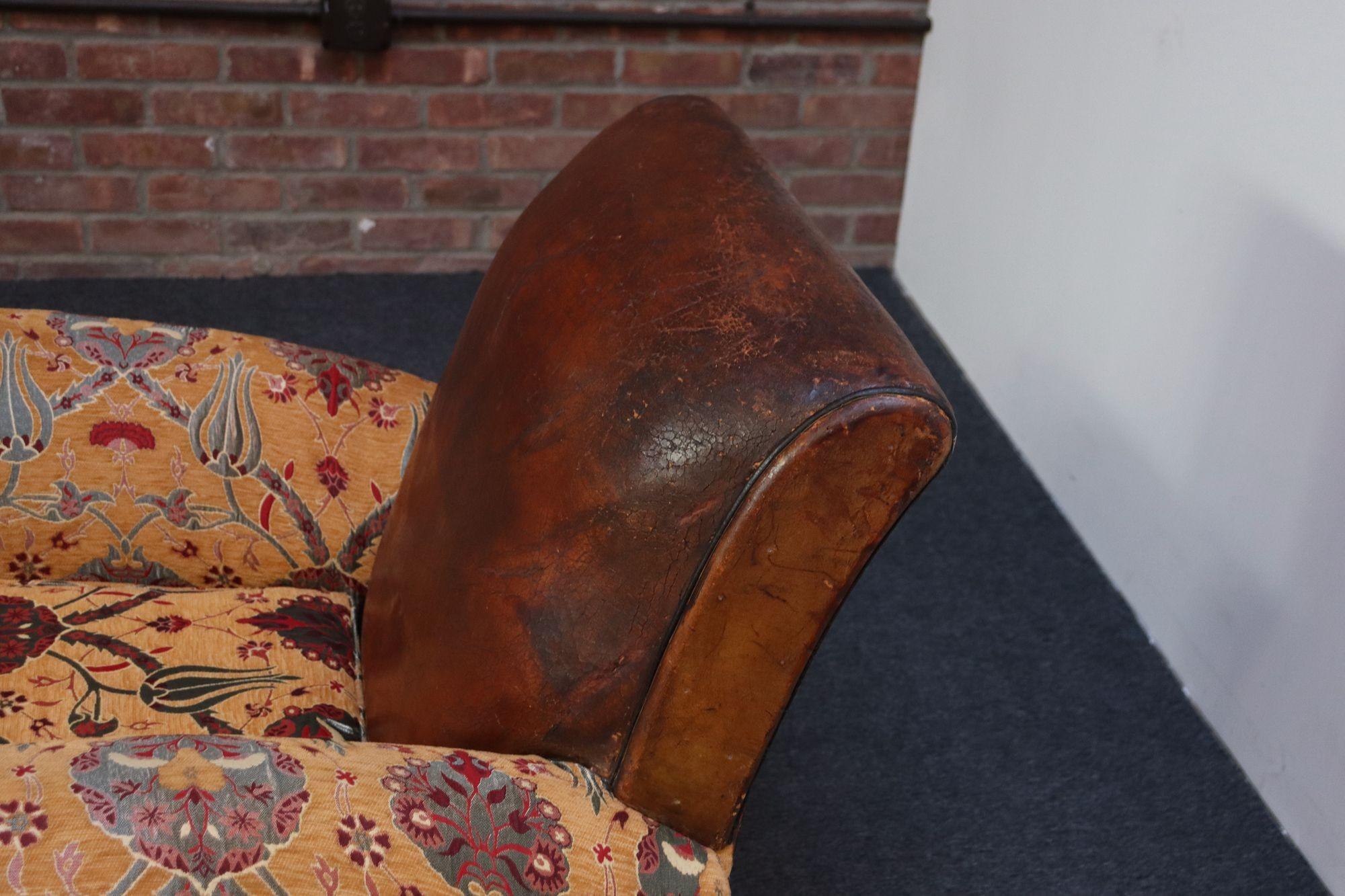 French Deco Club Chair in Leather and Anatolian Turkish Kilim Upholstery For Sale 15