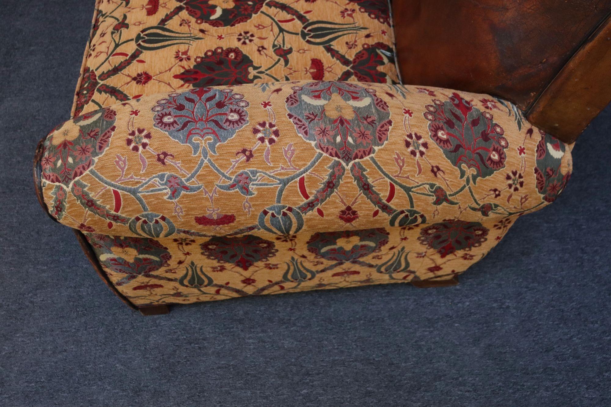 French Deco Club Chair in Leather and Anatolian Turkish Kilim Upholstery For Sale 8