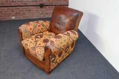 French Deco Club Chair in Leather and Anatolian Turkish Kilim Upholstery