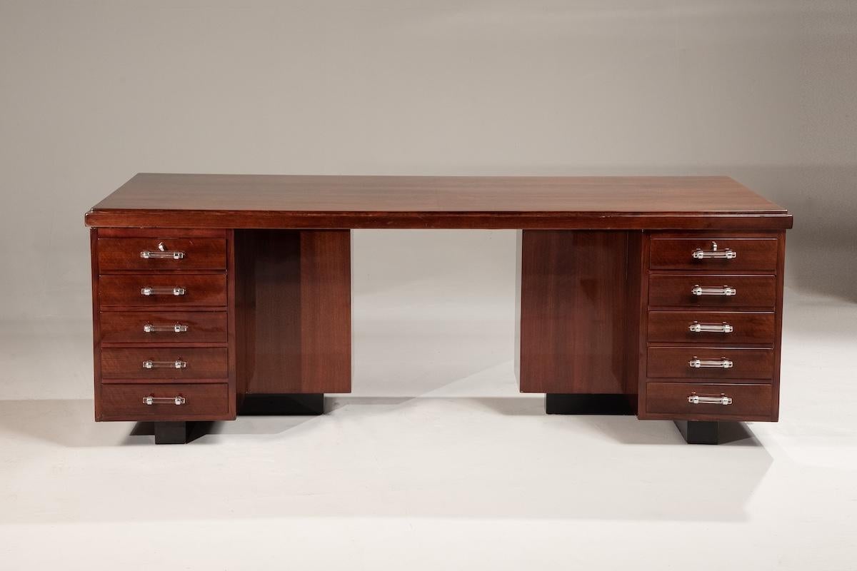 Art Deco French Deco Desk with Glass Knobs For Sale