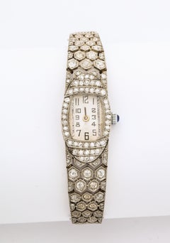 French Deco Diamond Honeycomb Design Platinum Watch