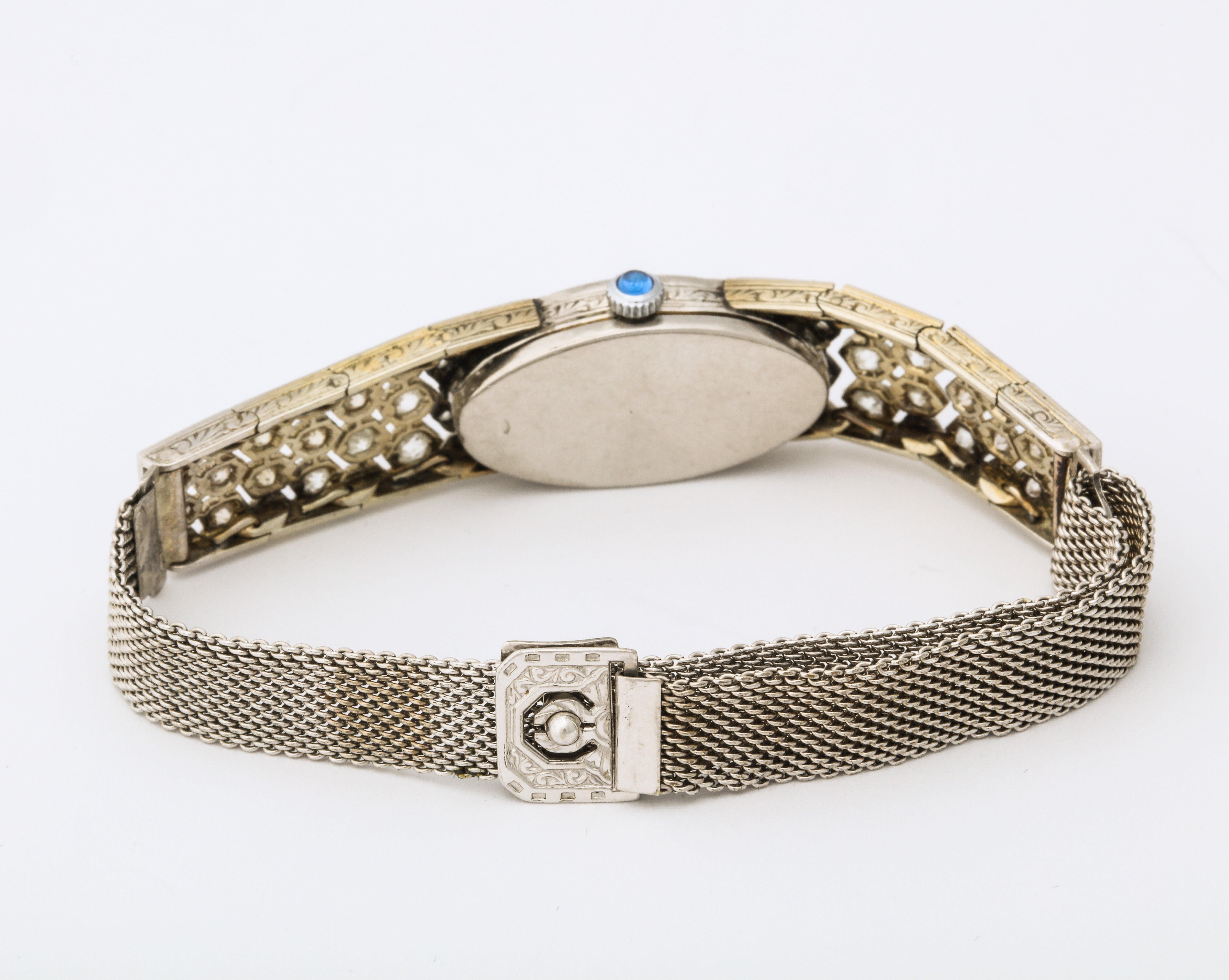 Mixed Cut French Deco Diamond Honeycomb Design Platinum Watch For Sale