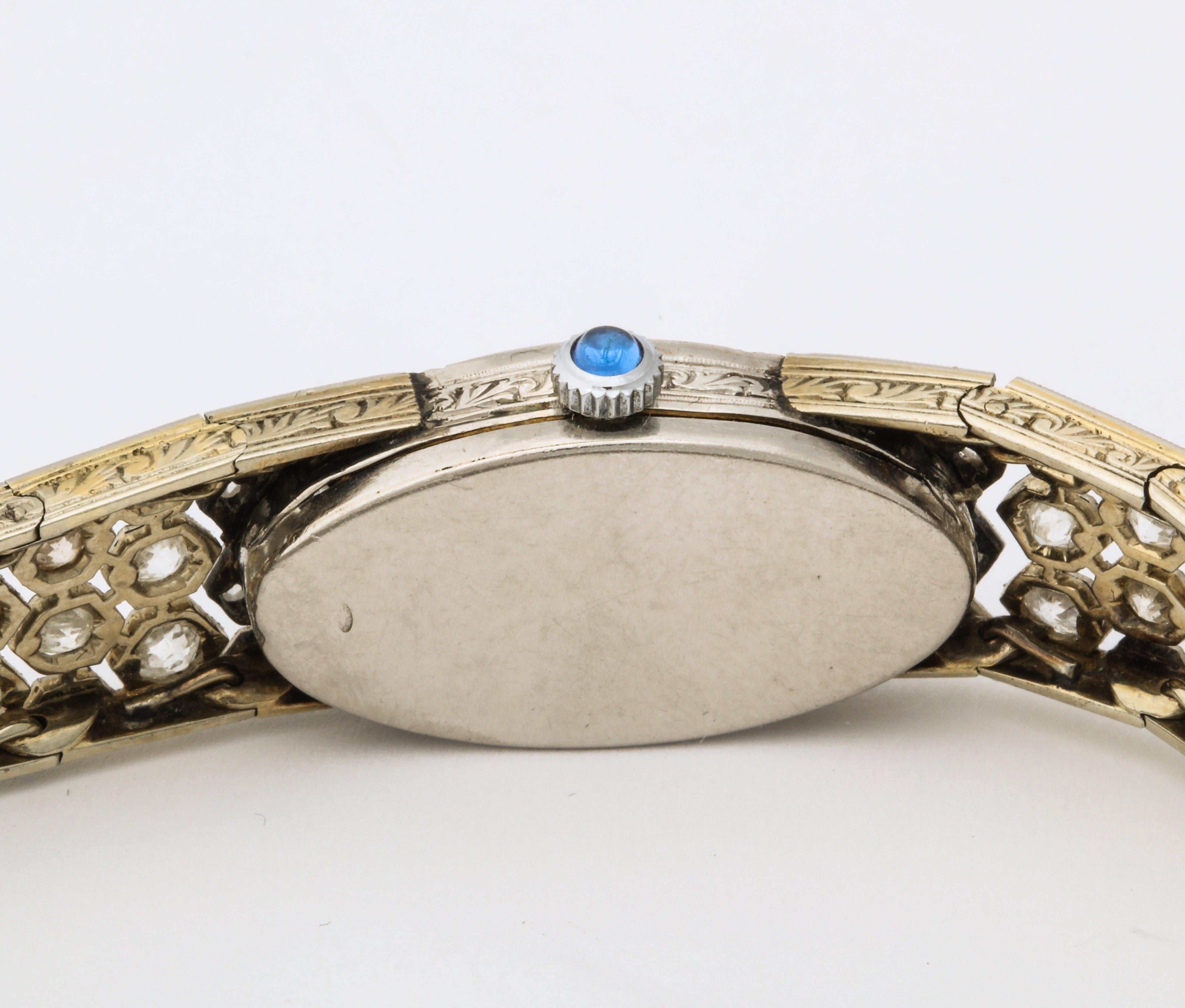 French Deco Diamond Honeycomb Design Platinum Watch In Fair Condition For Sale In New York, NY