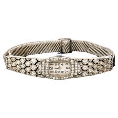 French Deco Diamond Honeycomb Design Platinum Watch