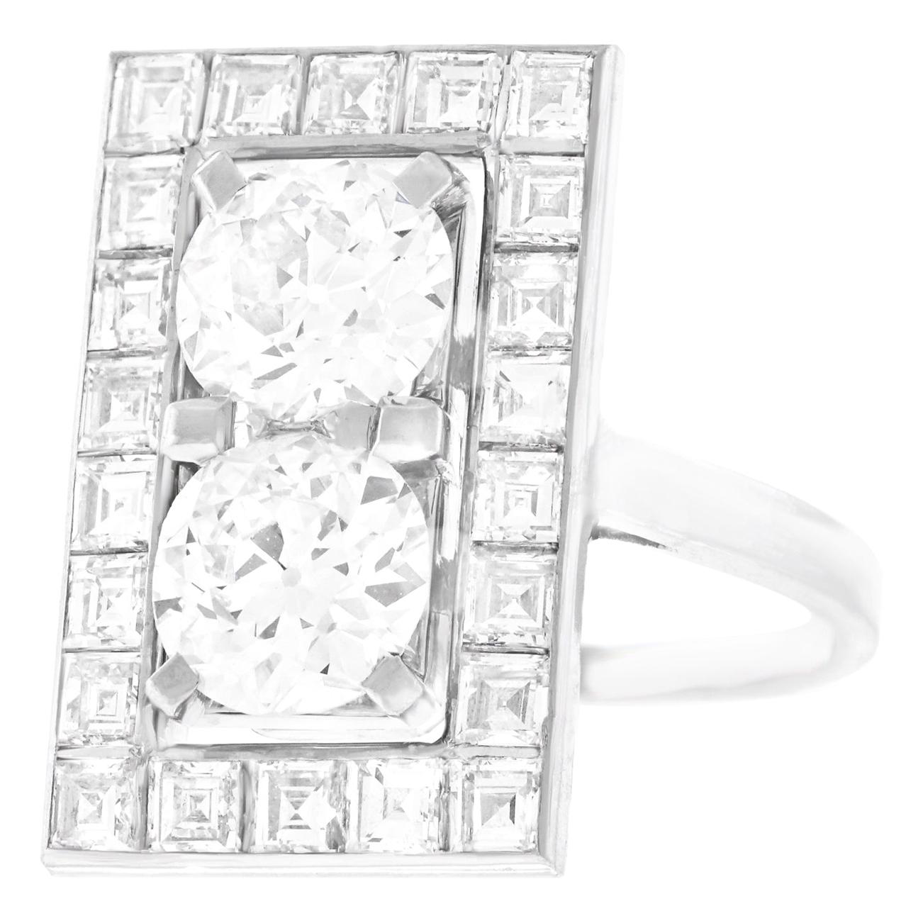 French Deco Diamond Platinum Ring