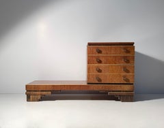 French Deco Exotic Wood Vanity Mirror Chest of Drawers manner of Paul Frankl