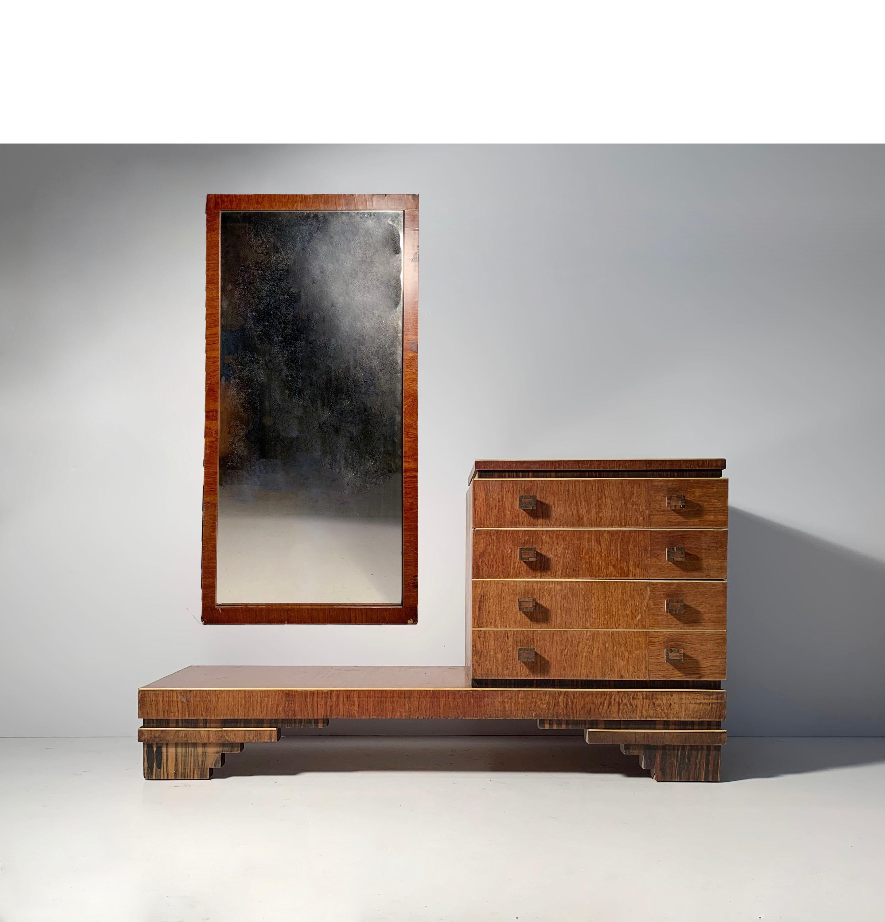 Französisch Deco Exotisches Holz Eitelkeit Spiegel Kommode Art von Paul Frankl im Angebot 4