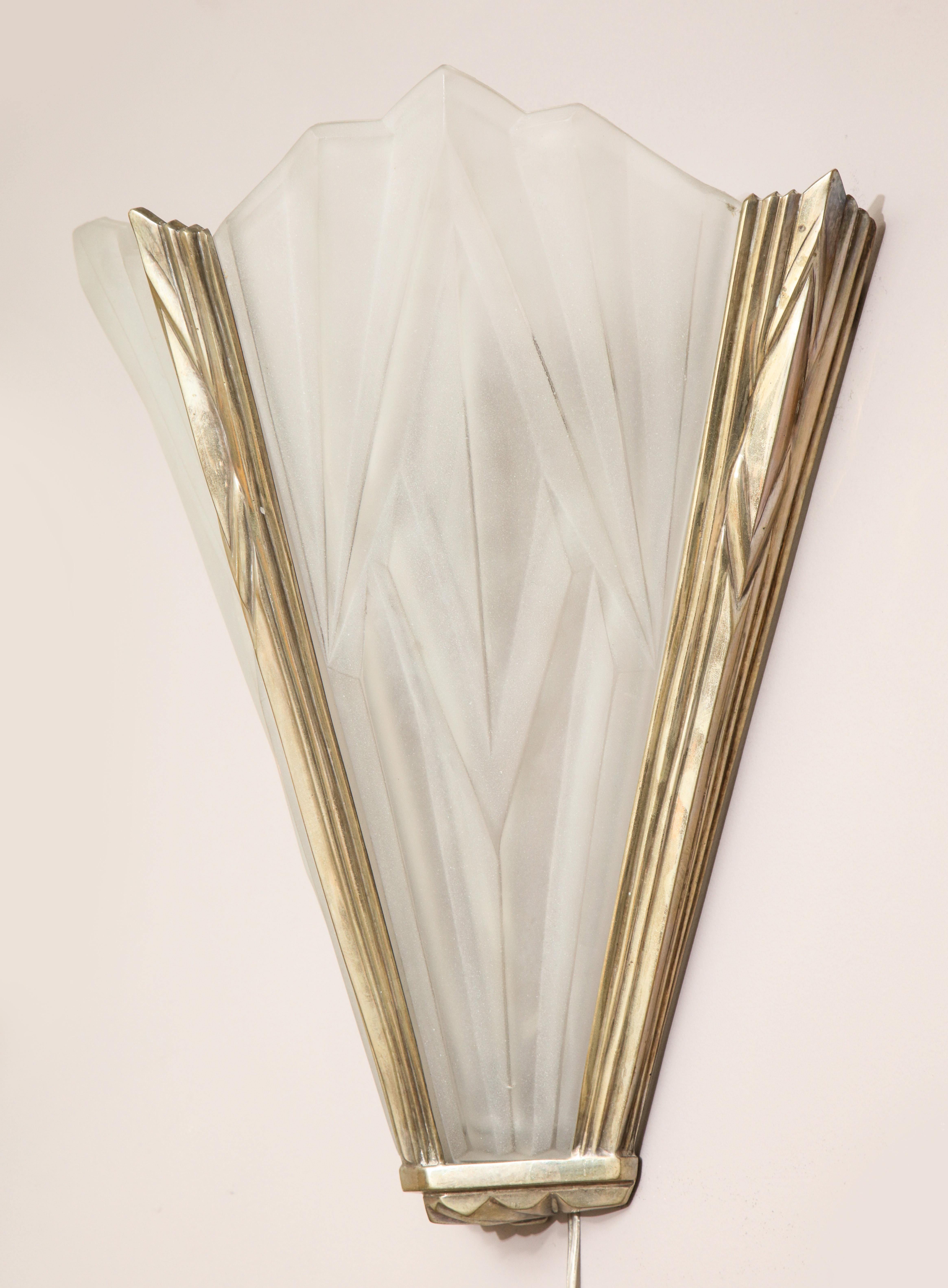 Art Deco French Deco Frosted Geometric Glass Sconces