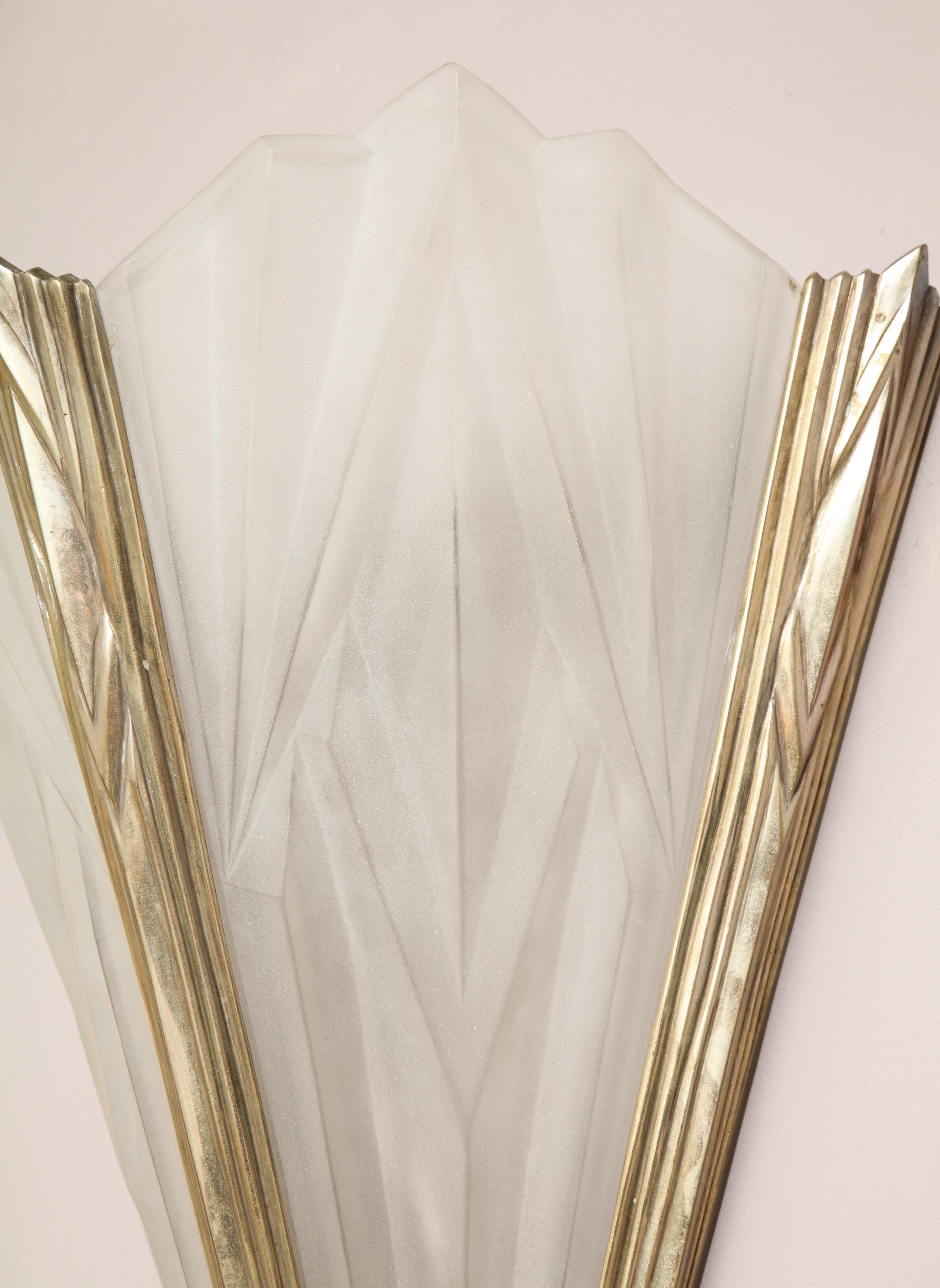 American French Deco Frosted Geometric Glass Sconces