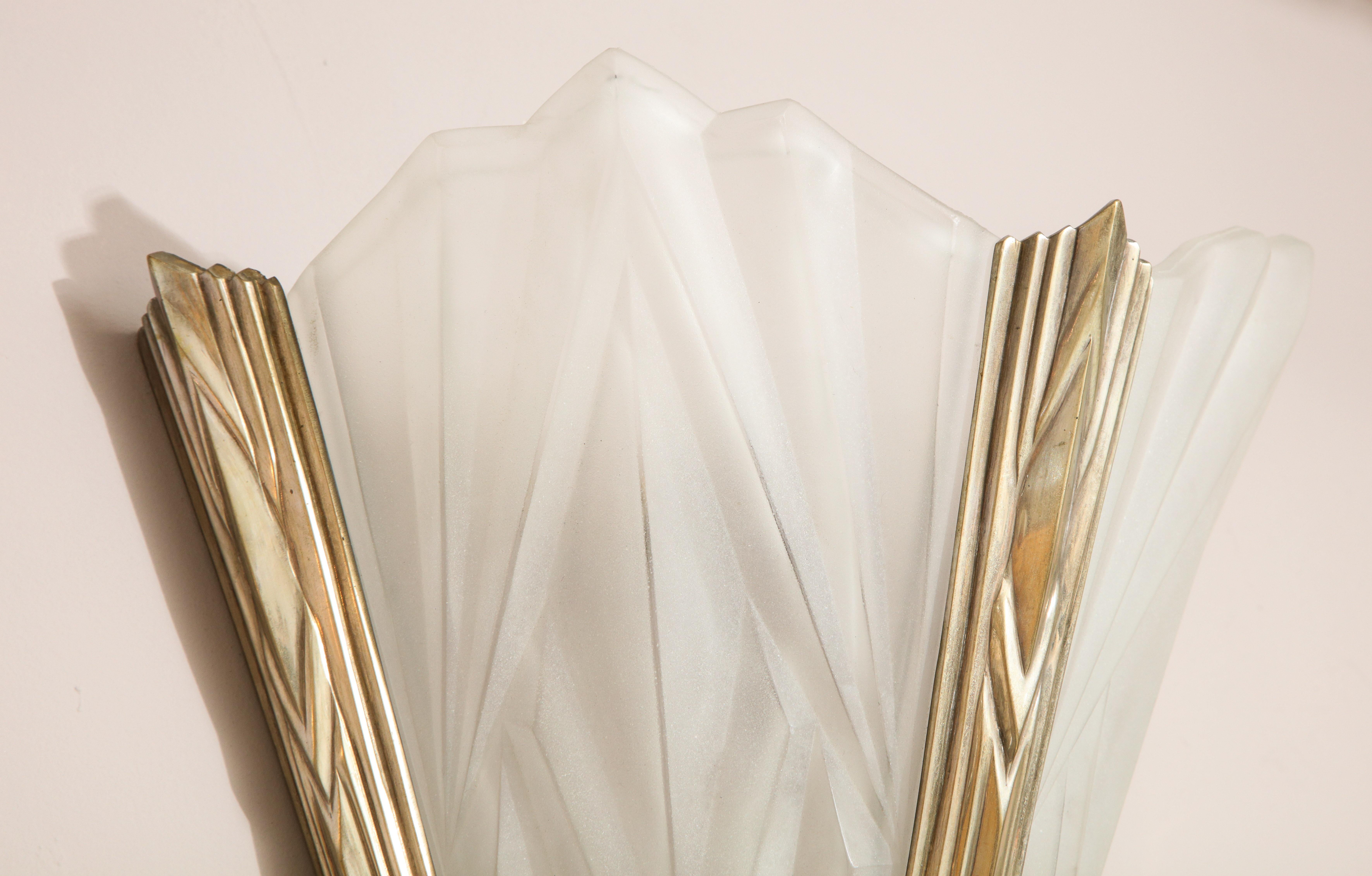 Pressed French Deco Frosted Geometric Glass Sconces