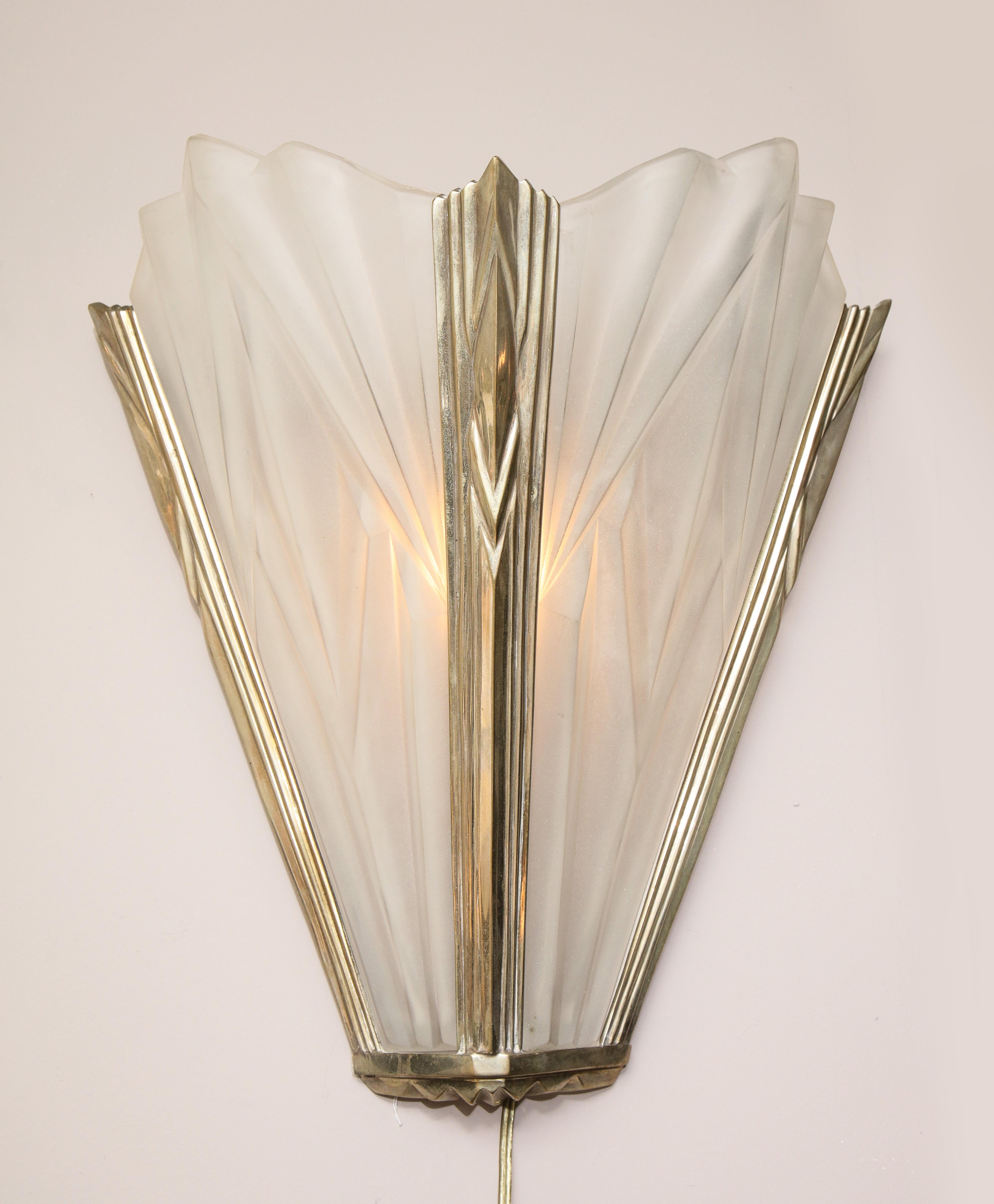 French Deco Frosted Geometric Glass Sconces 2