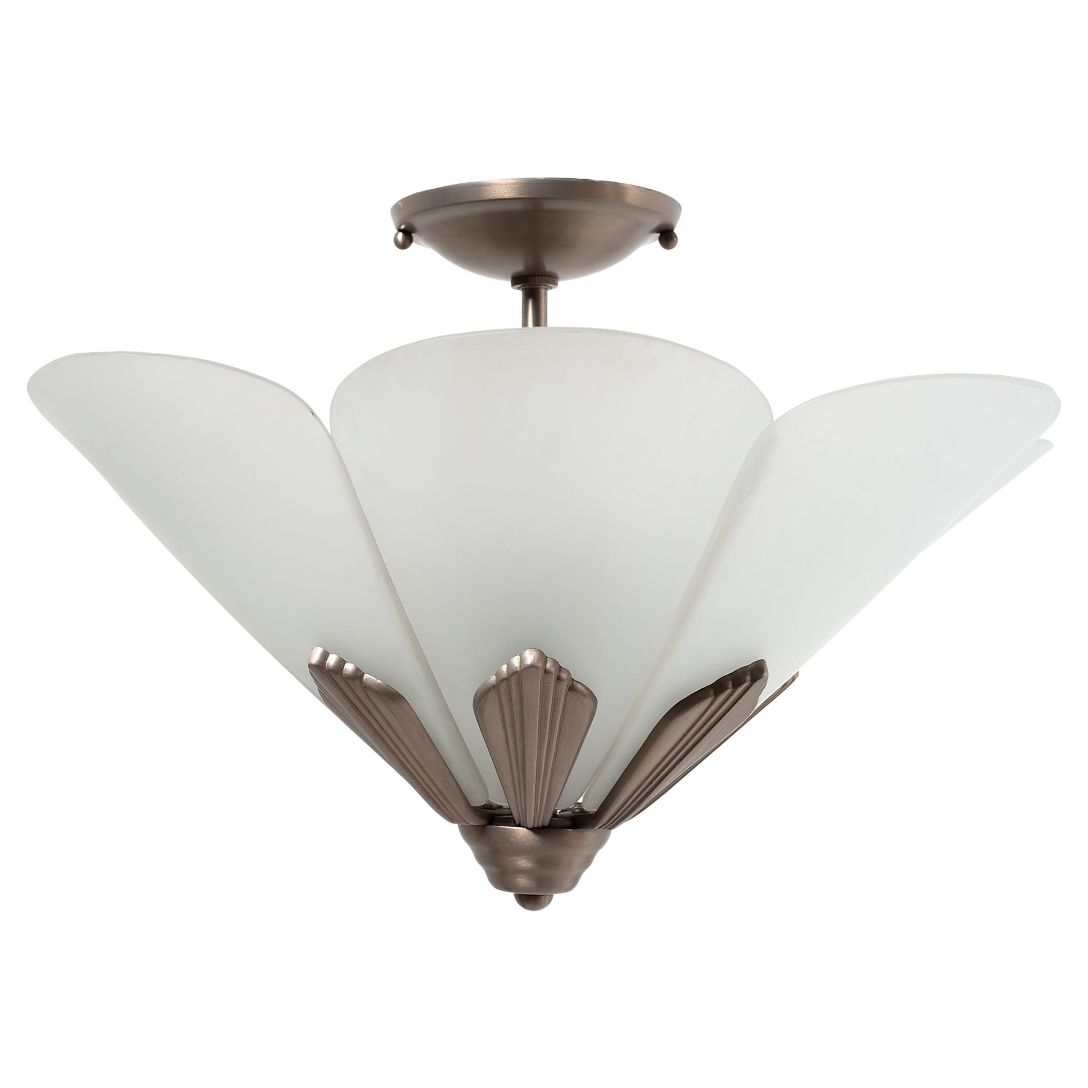 French Deco Frosted Glass Pendant, c. 1930 For Sale