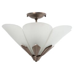 Vintage French Deco Frosted Glass Pendant, c. 1930