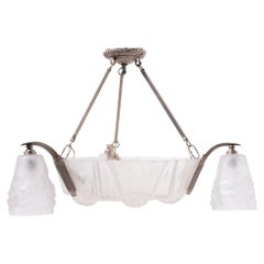 French Deco Frosted Glass Three Light Chandelier, circa 1930