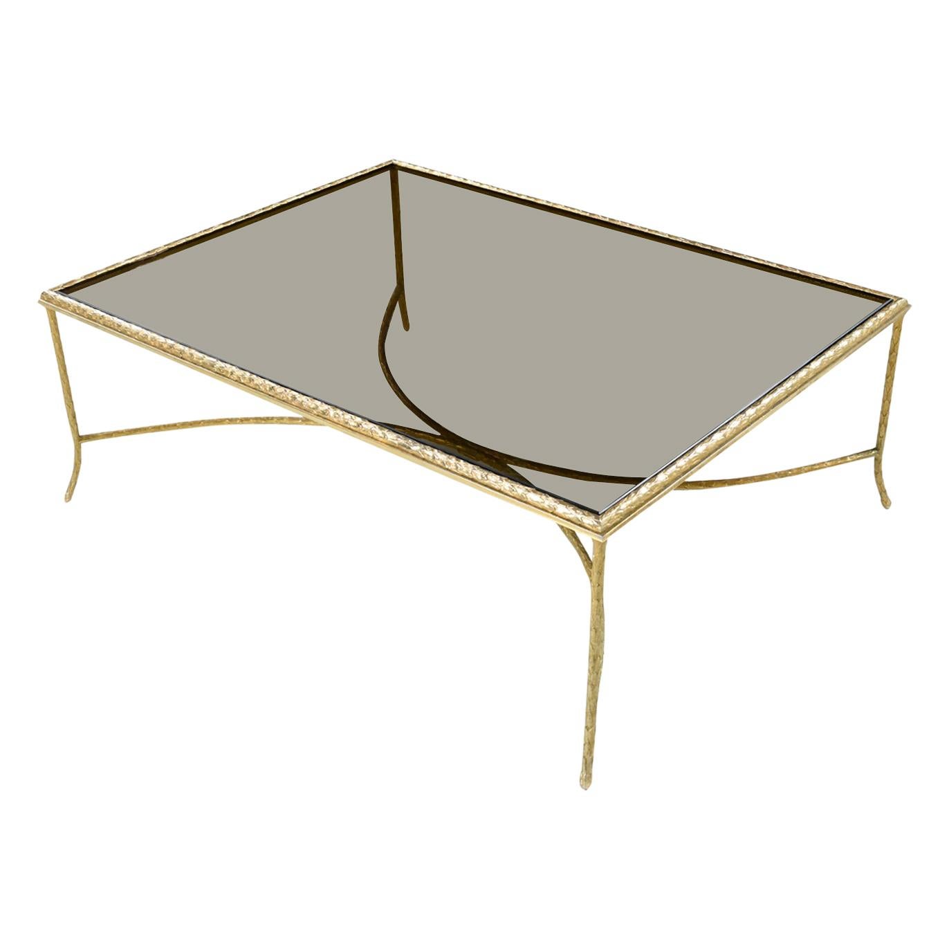 French Deco Gilt Twist Arch Base Gold Laurel Leaf Coffee Table