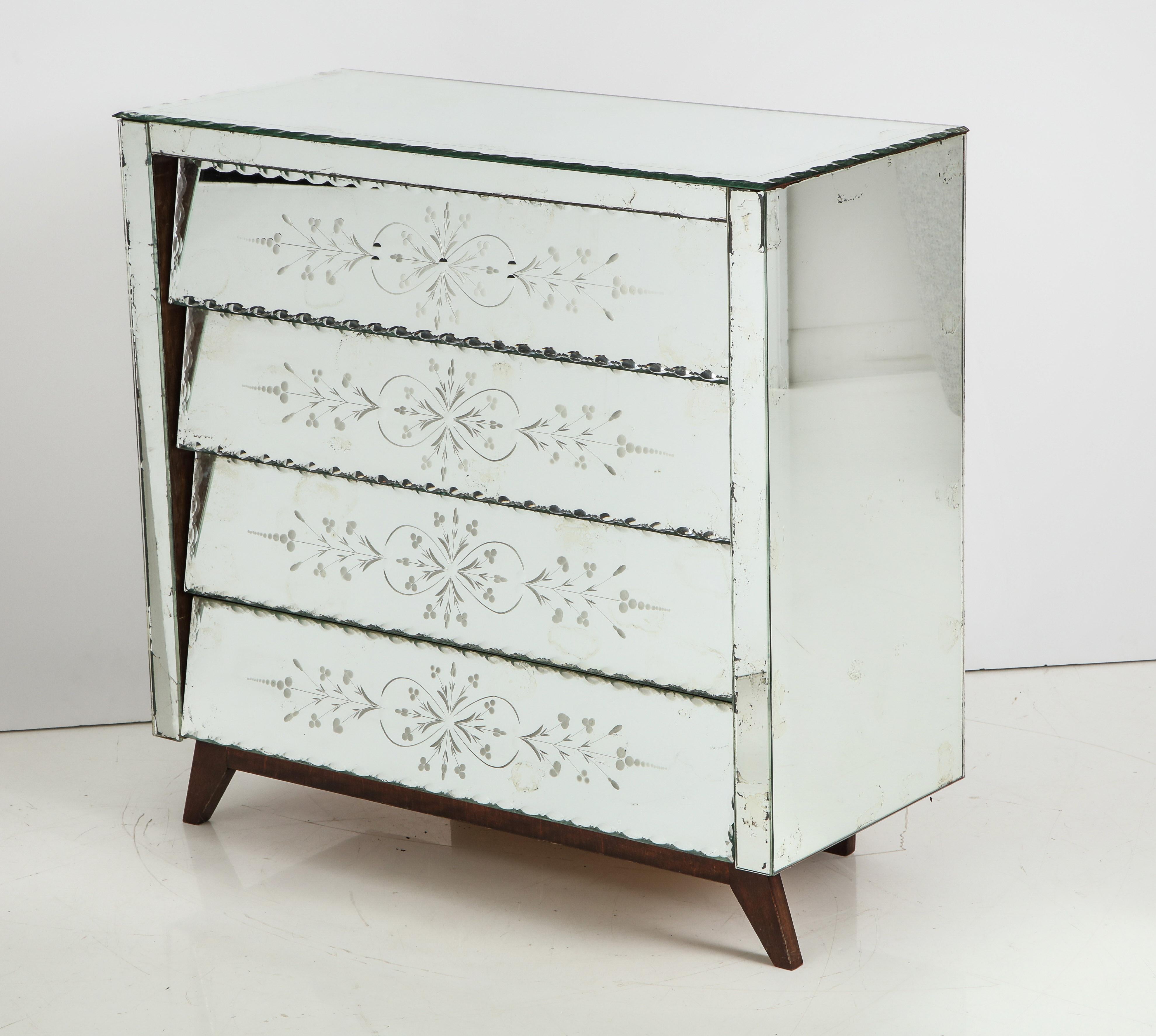 French Deco Mirrored Chest with Reverse-Cut  Decoration In Fair Condition In New York, NY