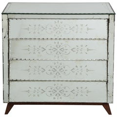 French Deco Mirrored Chest with Reverse-Cut  Decoration