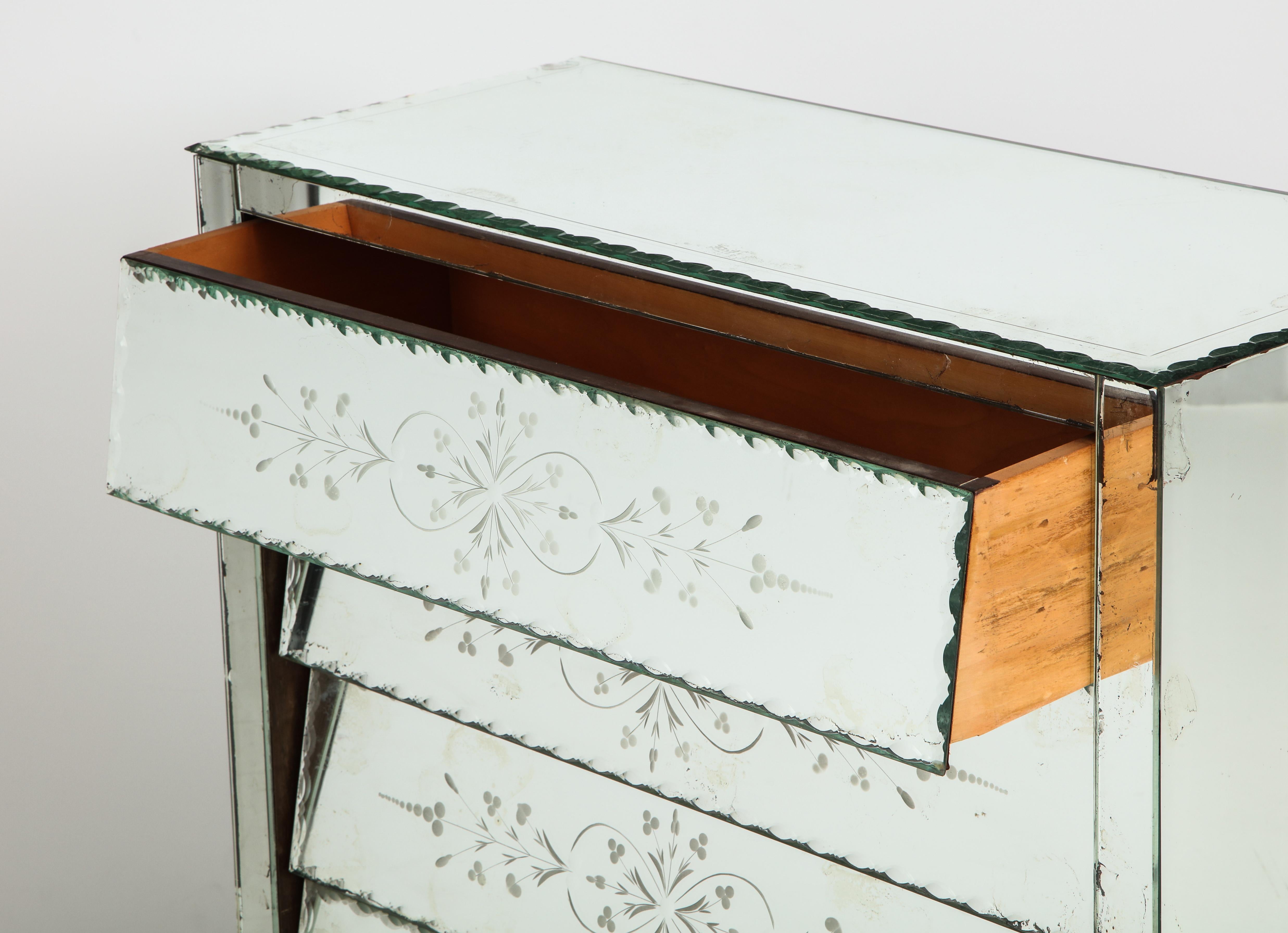 French Deco Mirrored Chest with Reverse-Cut  Decoration 5