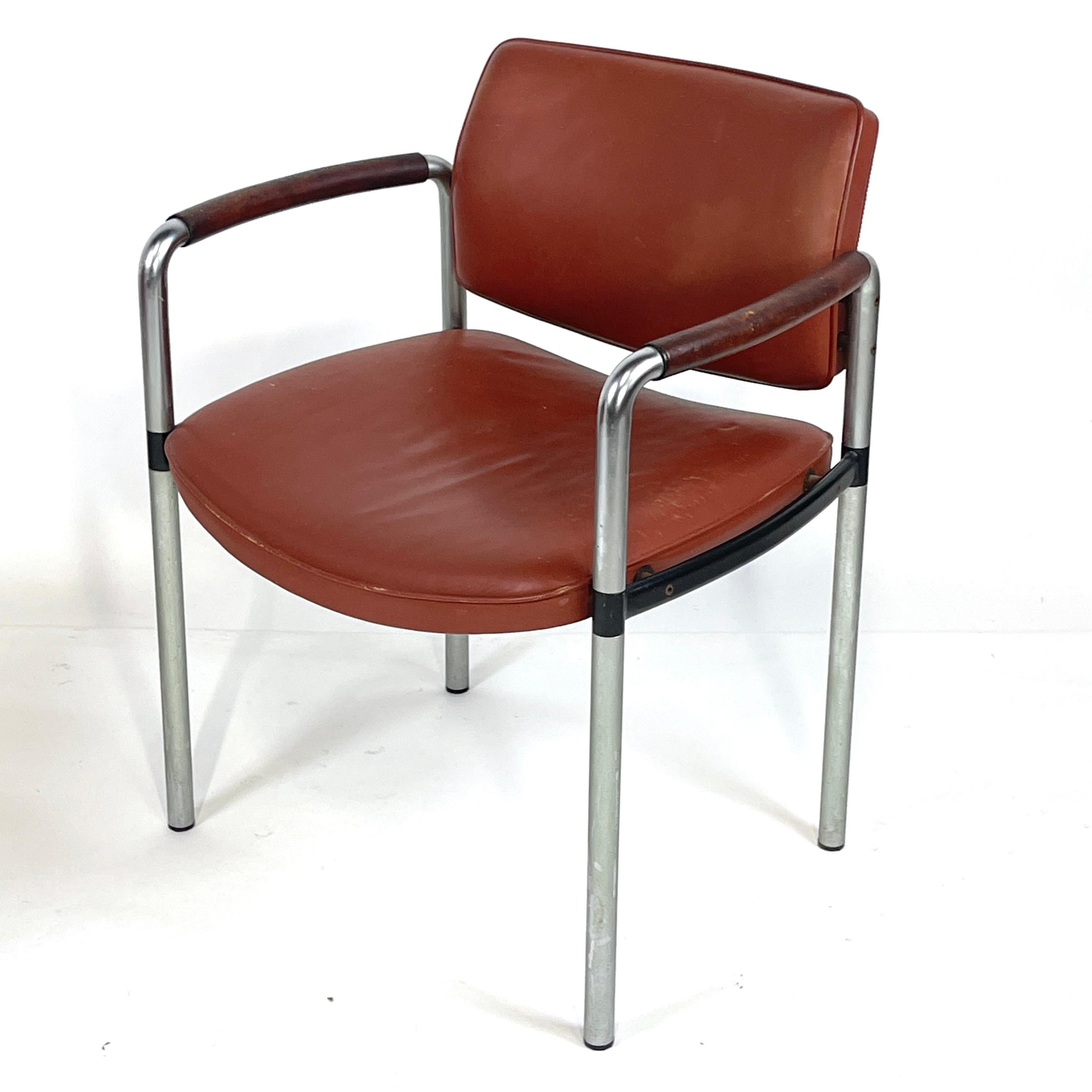 French Deco Modernist Leather and Steel Arm Chairs Machine Age 4 available For Sale 5