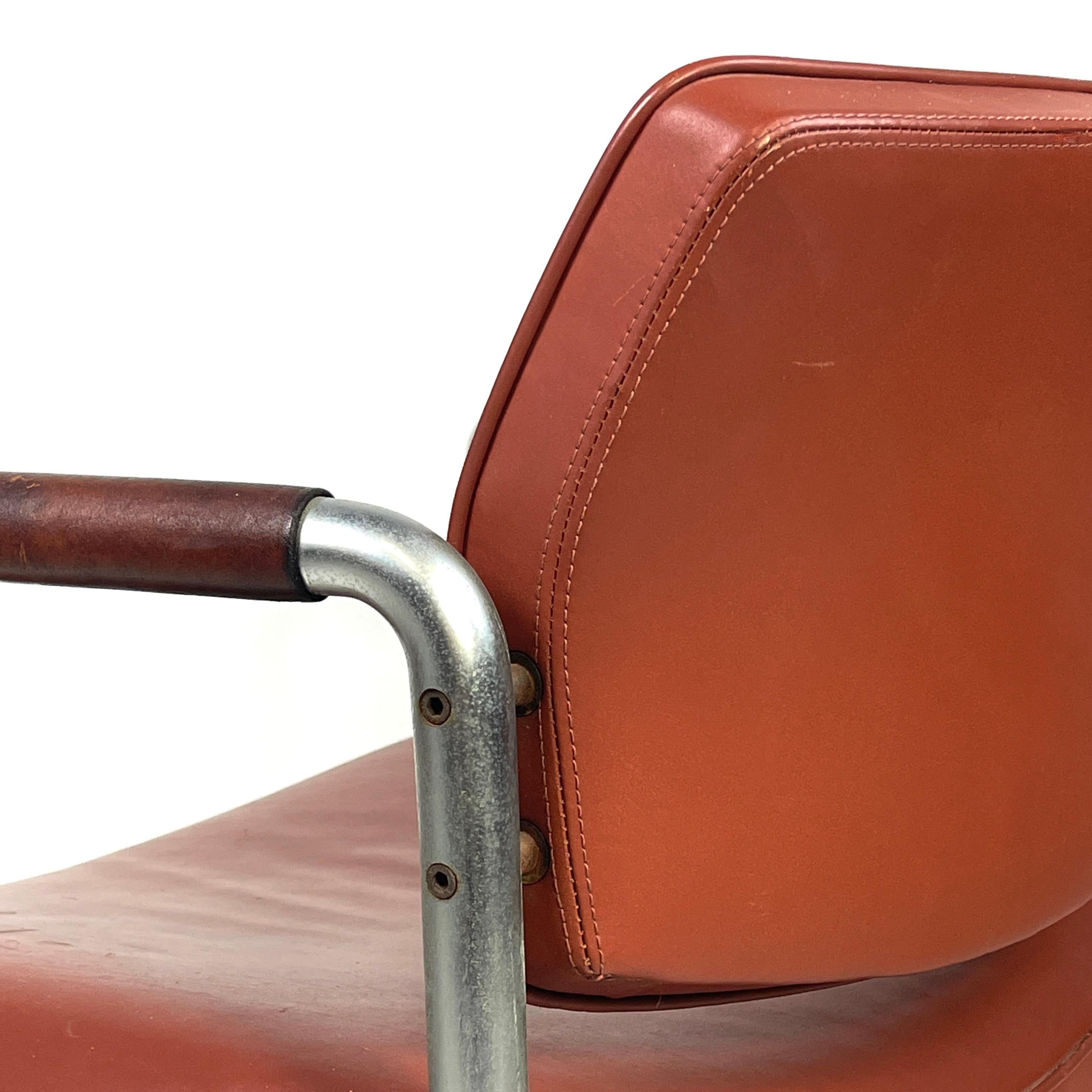 French Deco Modernist Leather and Steel Arm Chairs Machine Age 4 available For Sale 6