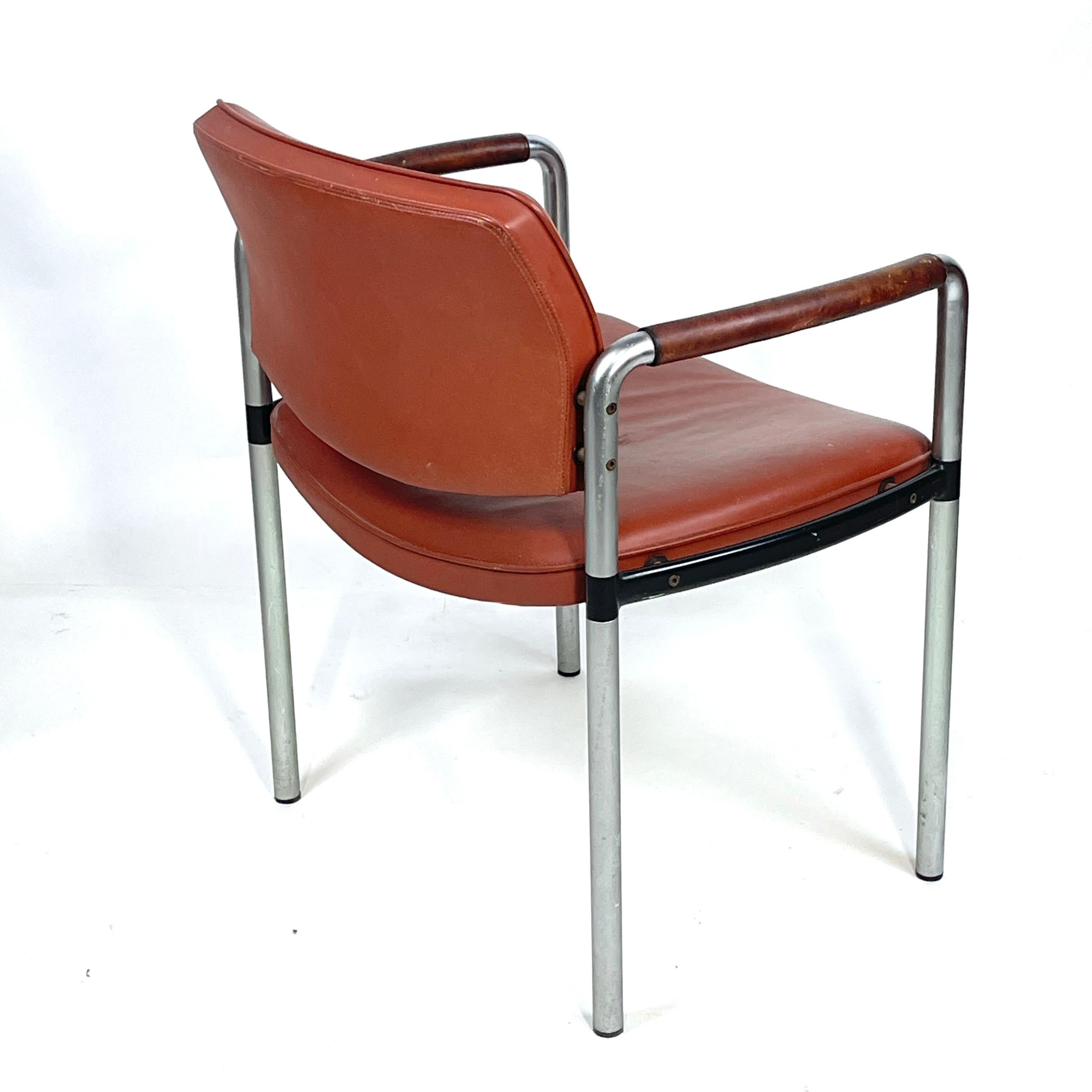 French Deco Modernist Leather and Steel Arm Chairs Machine Age 4 available For Sale 7