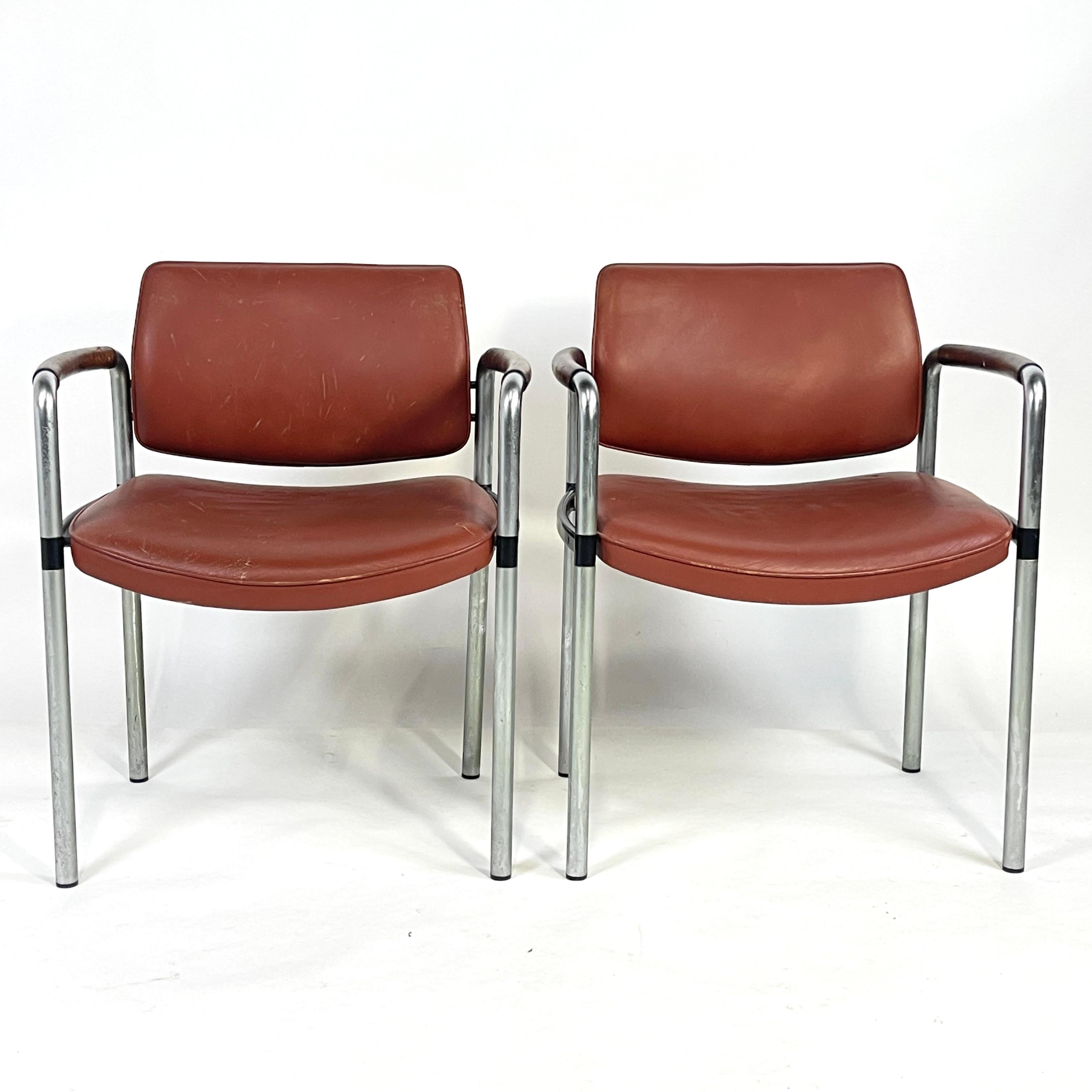French Deco Modernist Leather and Steel Arm Chairs Machine Age 4 available For Sale 10