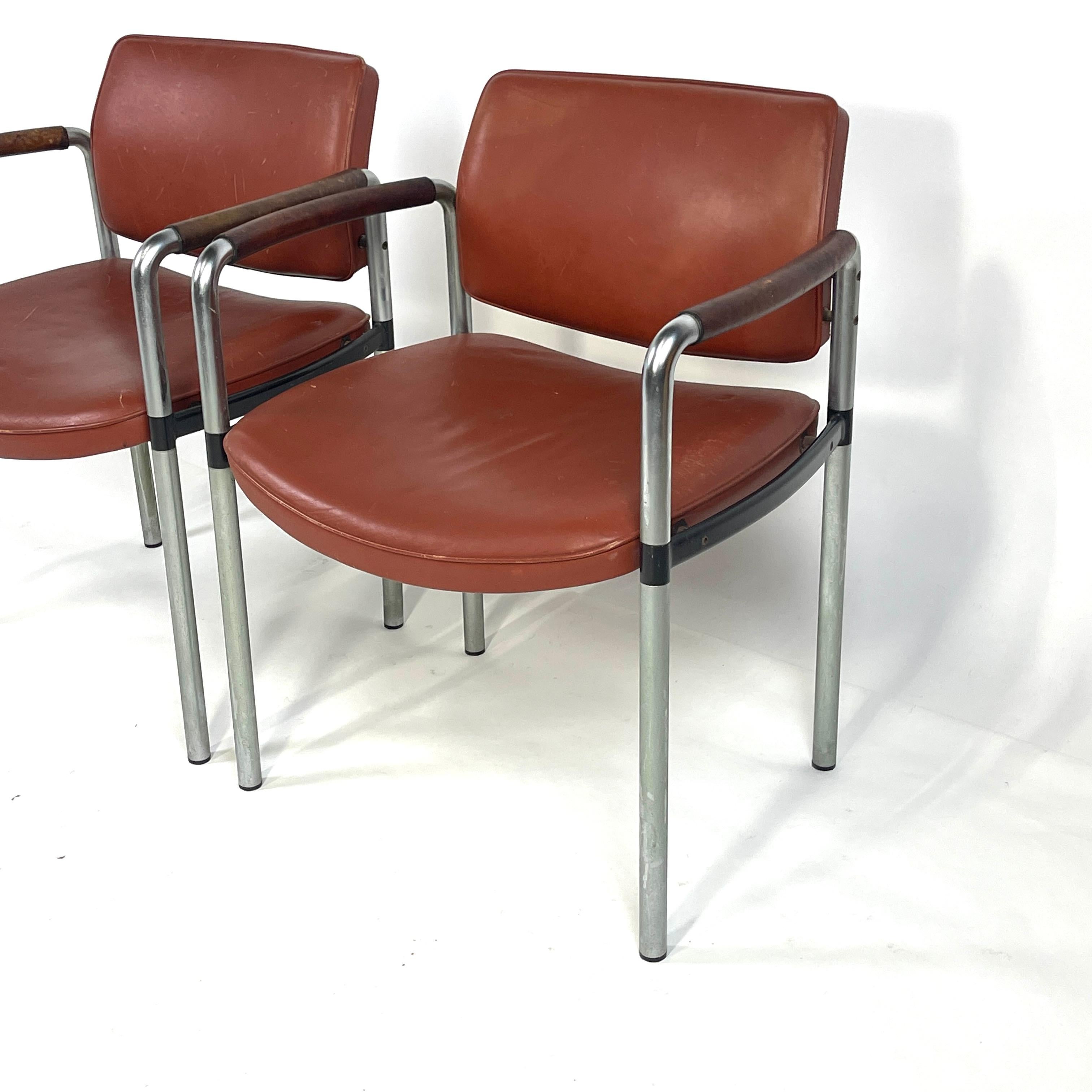 French Deco Modernist Leather and Steel Arm Chairs Machine Age 4 available For Sale 11