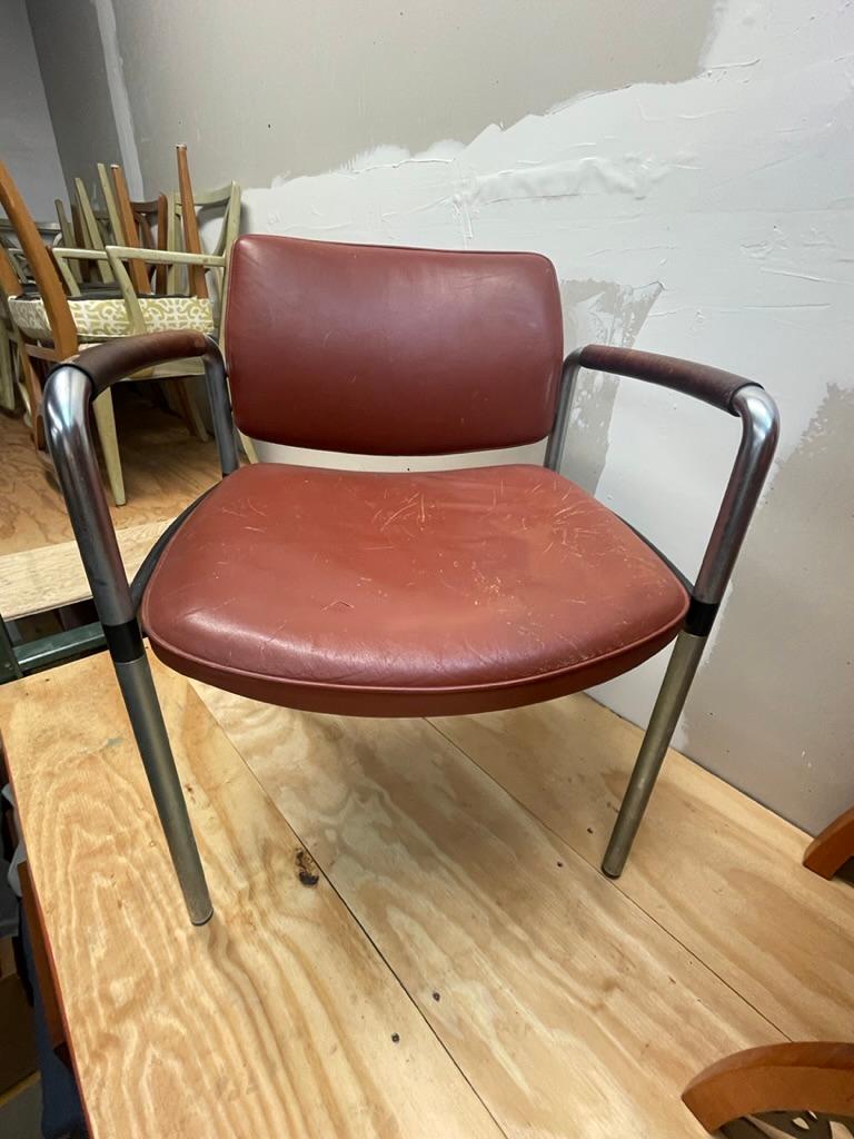 French Deco Modernist Leather and Steel Arm Chairs Machine Age 4 available For Sale 15