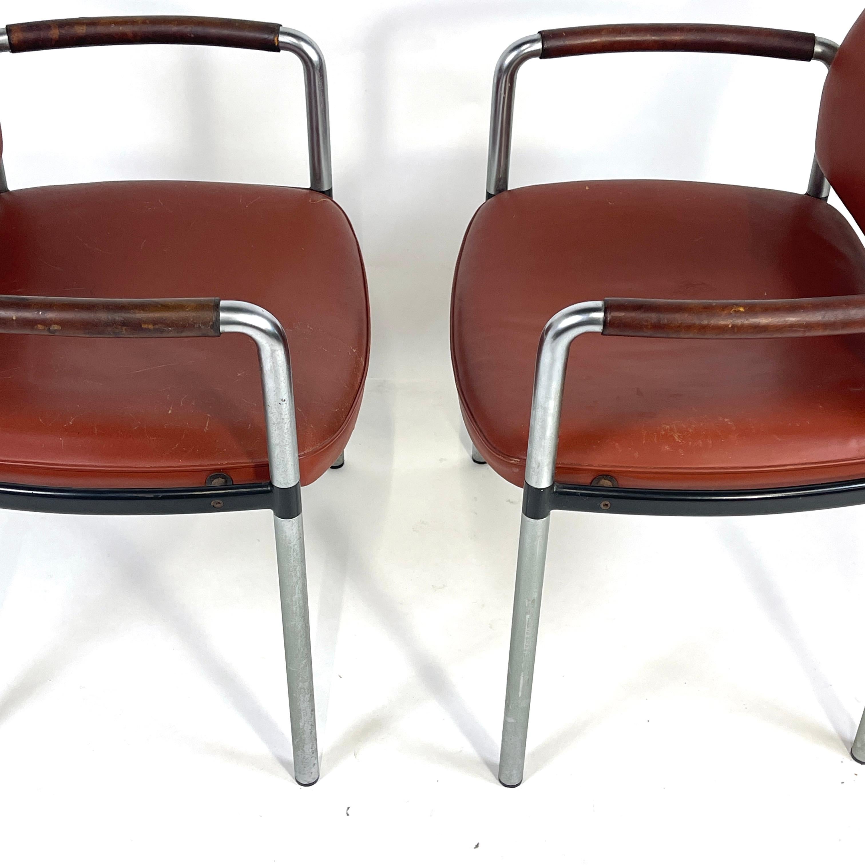 French Deco Modernist Leather and Steel Arm Chairs Machine Age 4 available For Sale 13
