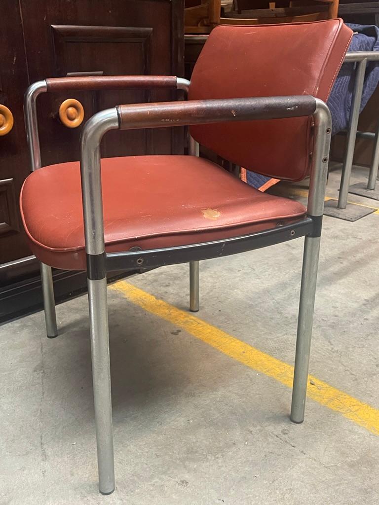 French Deco Modernist Leather and Steel Arm Chairs Machine Age 4 available For Sale 16