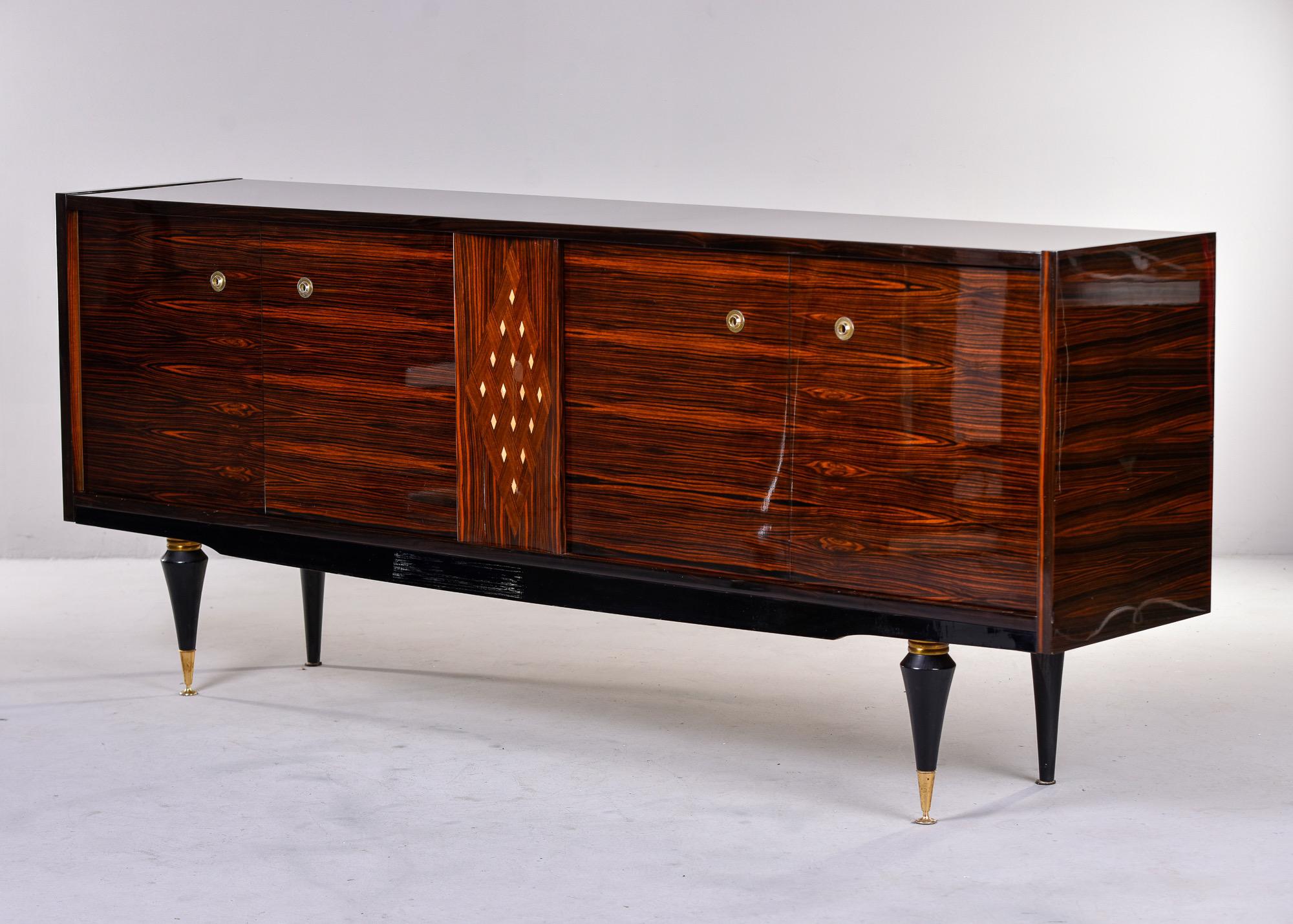 French Deco Modernist Macassar Buffet or Credenza with Diamond Pattern Inlay 5
