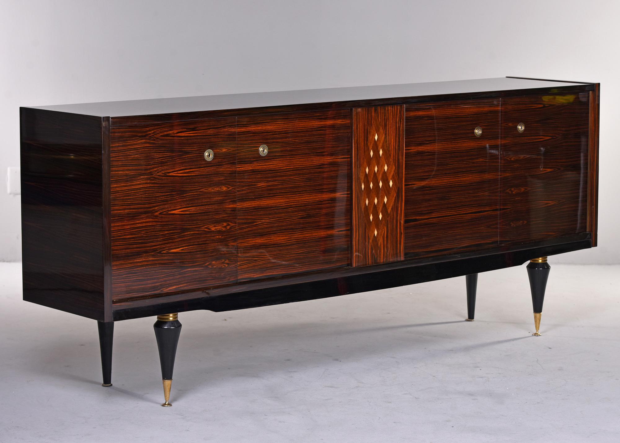French Deco Modernist Macassar Buffet or Credenza with Diamond Pattern Inlay 9