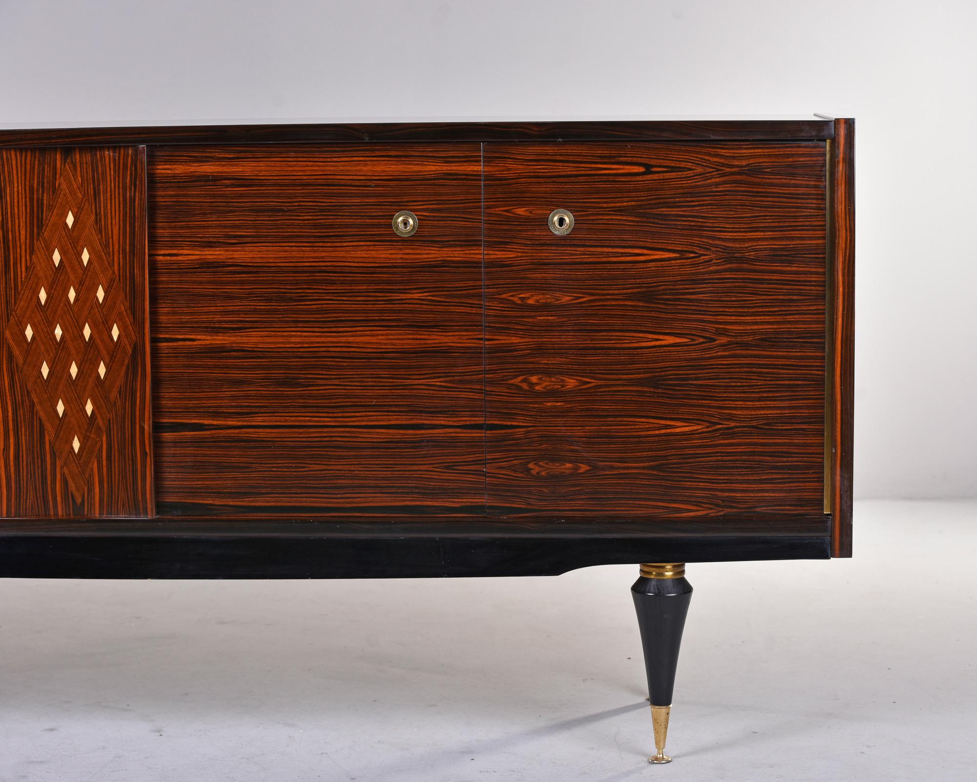 French Deco Modernist Macassar Buffet or Credenza with Diamond Pattern Inlay In Good Condition In Troy, MI