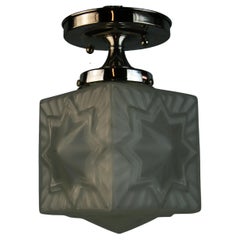 Antique French Deco  Star Frosted Glass Flush Mount '2 Available'