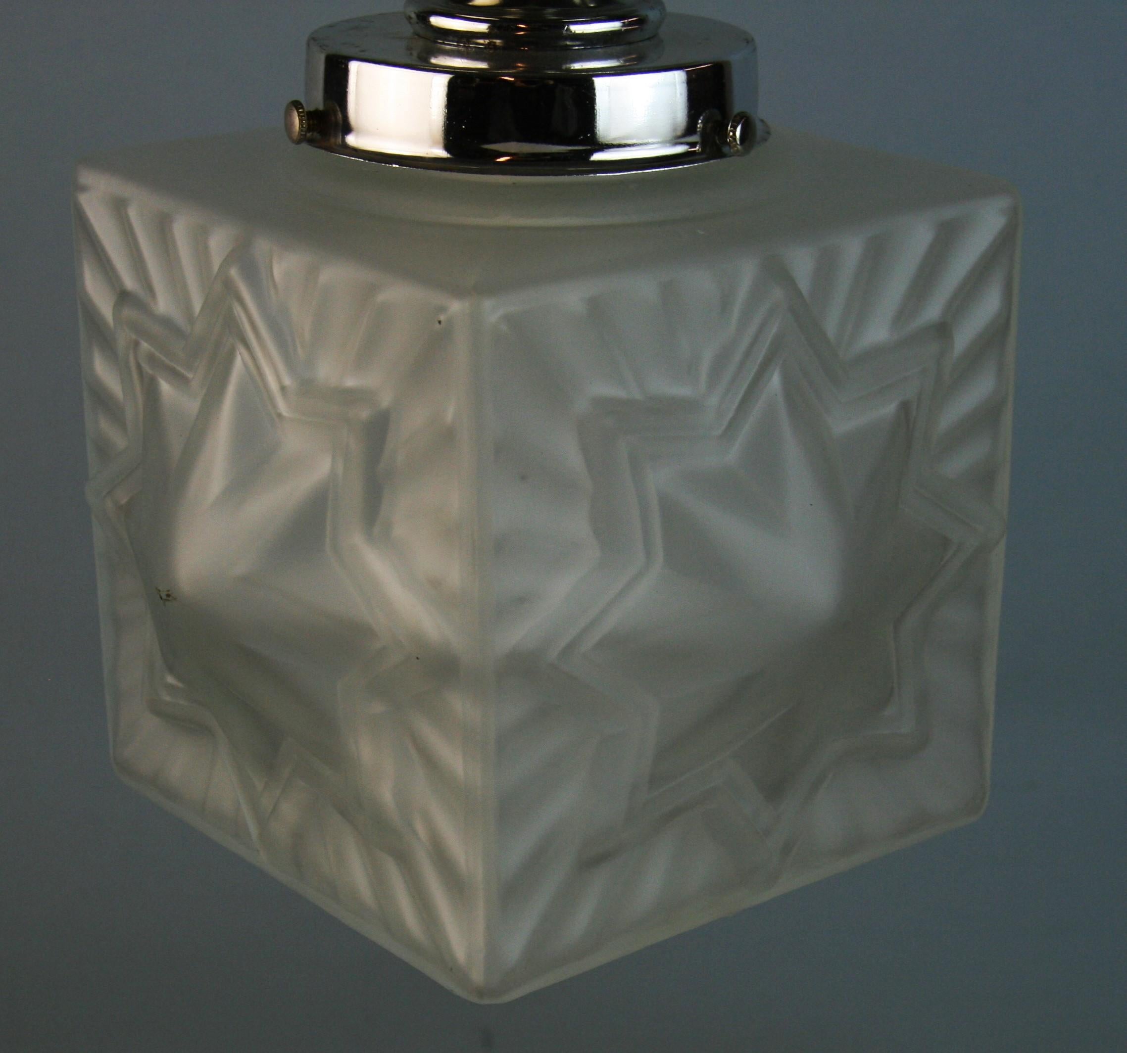 Mid-20th Century Antique French Deco  Star Frosted Glass Flush Mount '2 Available' For Sale