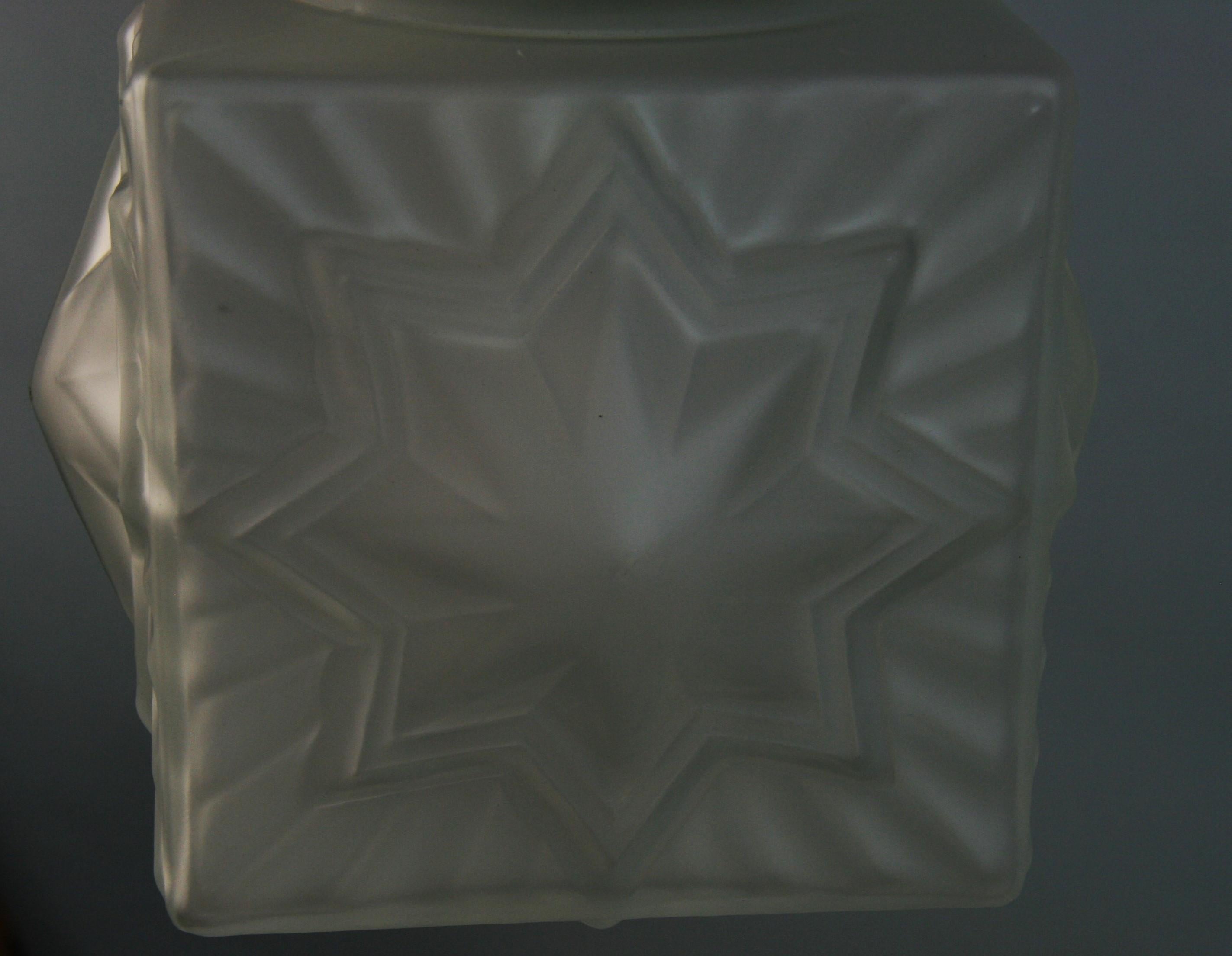 Brass Antique French Deco  Star Frosted Glass Flush Mount '2 Available' For Sale