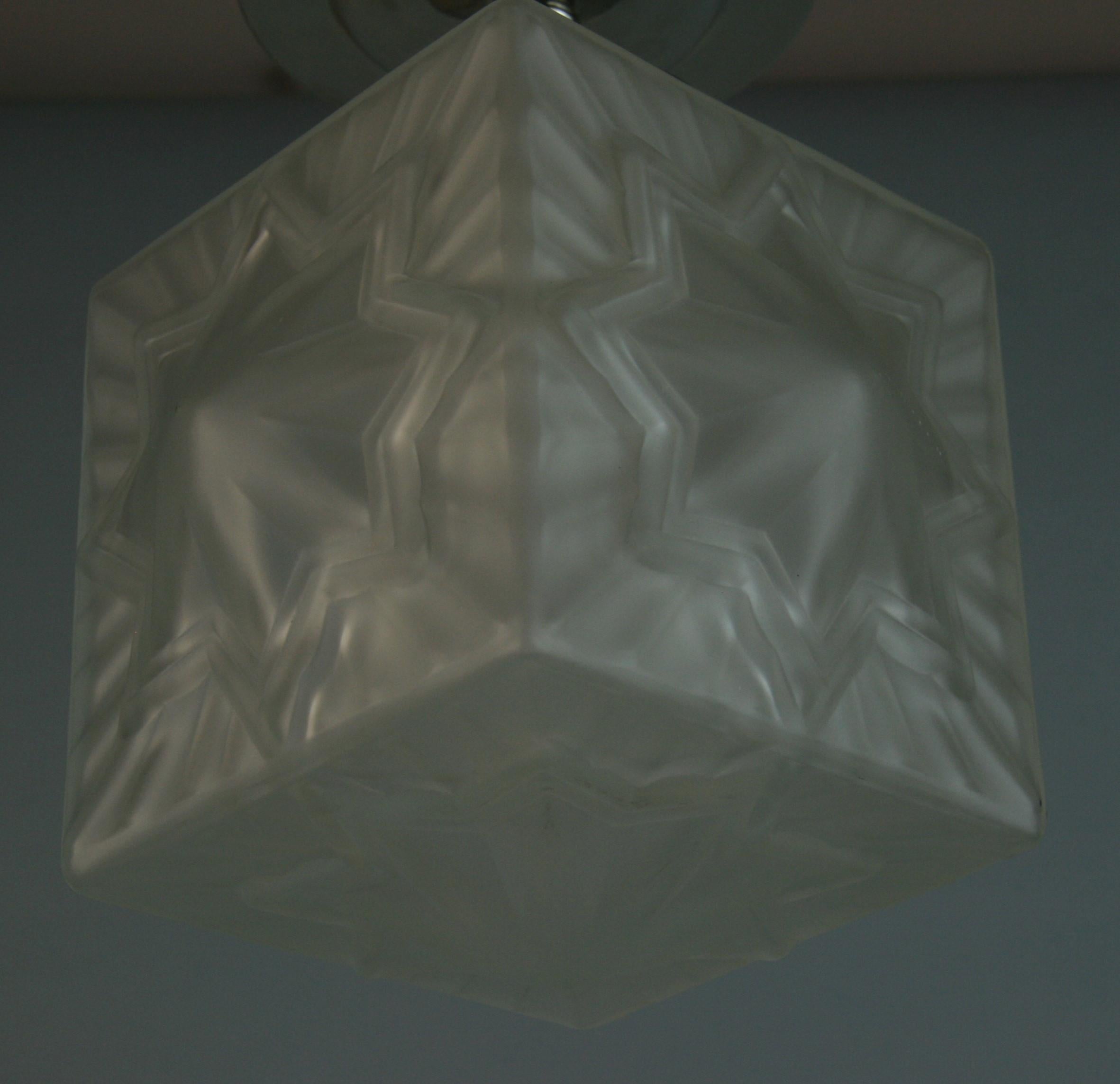 Antique French Deco  Star Frosted Glass Flush Mount '2 Available' For Sale 4