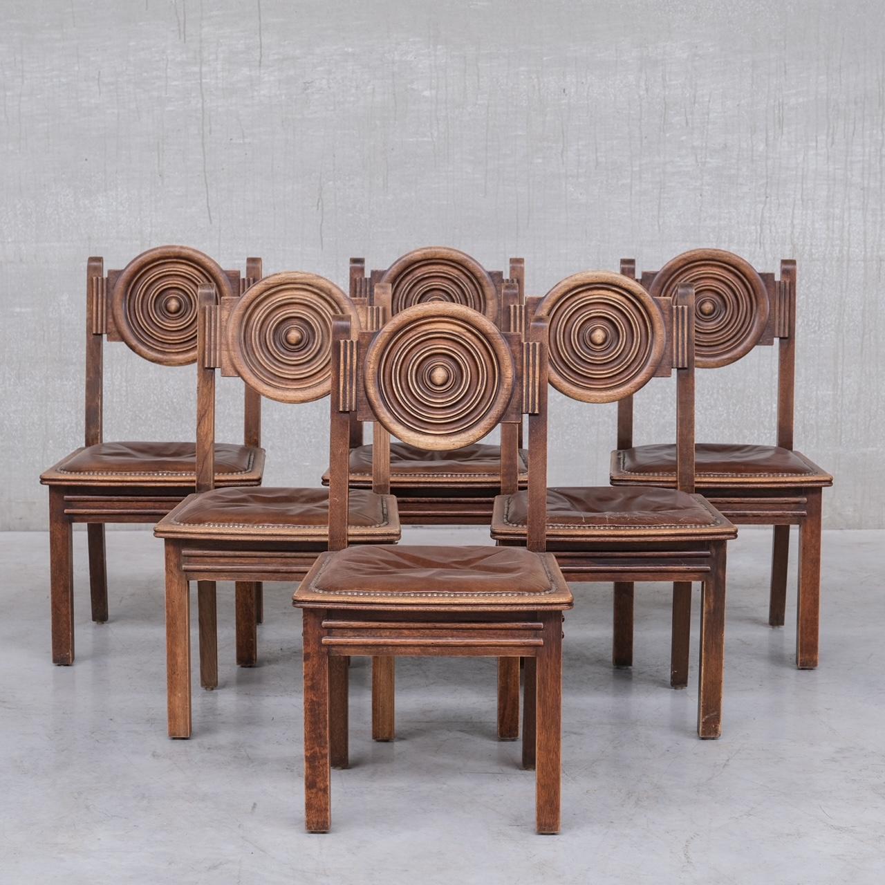 French Deco Oak Dining Chairs in Manner of Dudouyt '6' For Sale 8