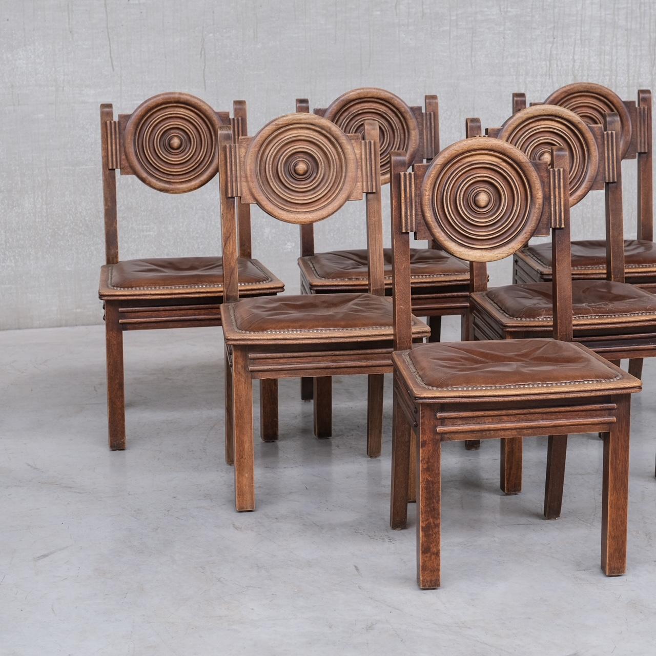 French Deco Oak Dining Chairs in Manner of Dudouyt '6' For Sale 10