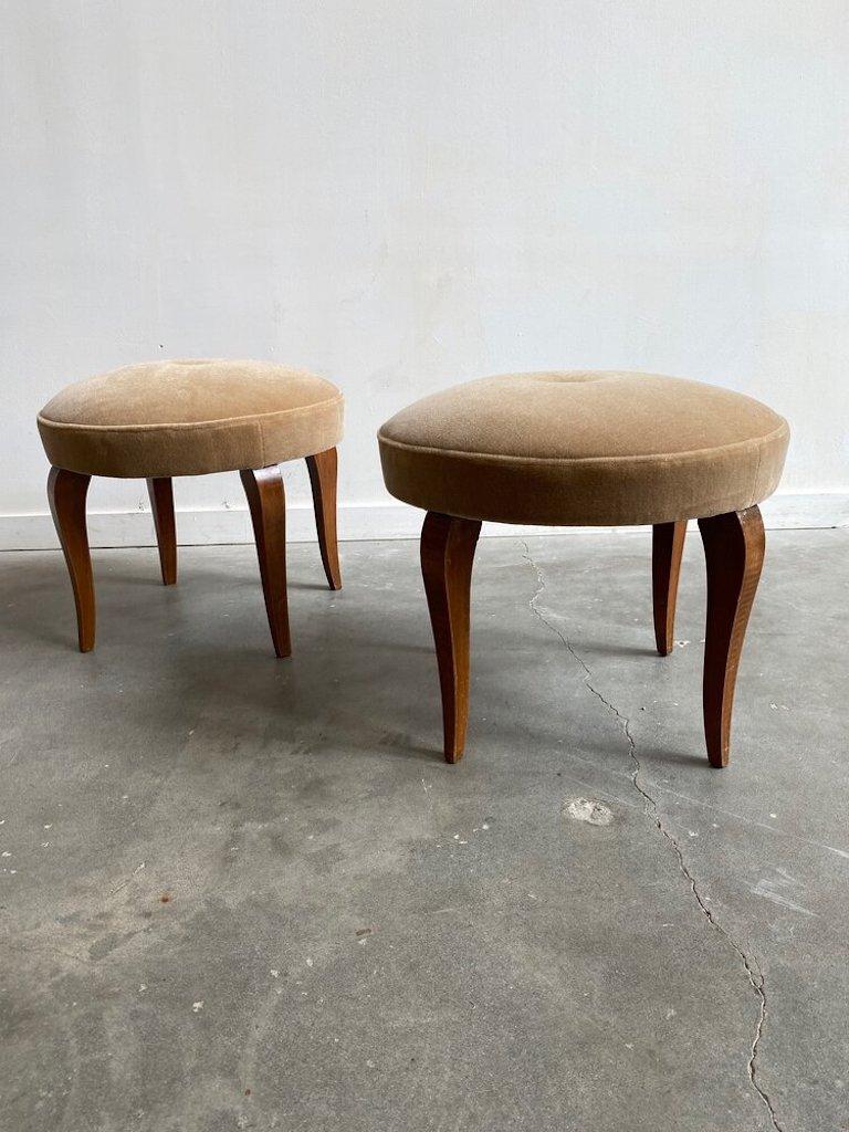 French Deco Ottomans/Stools in Mohair at 1stDibs
