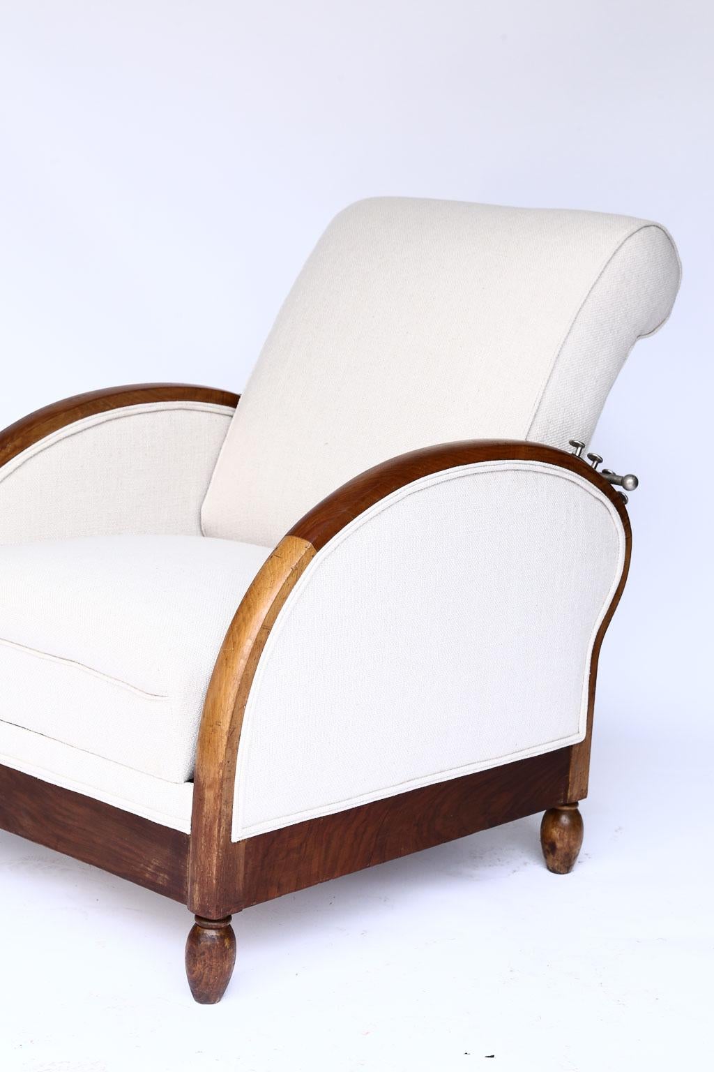 French Deco Reclining Club Chair, circa 1915, Newly Upholstered 7