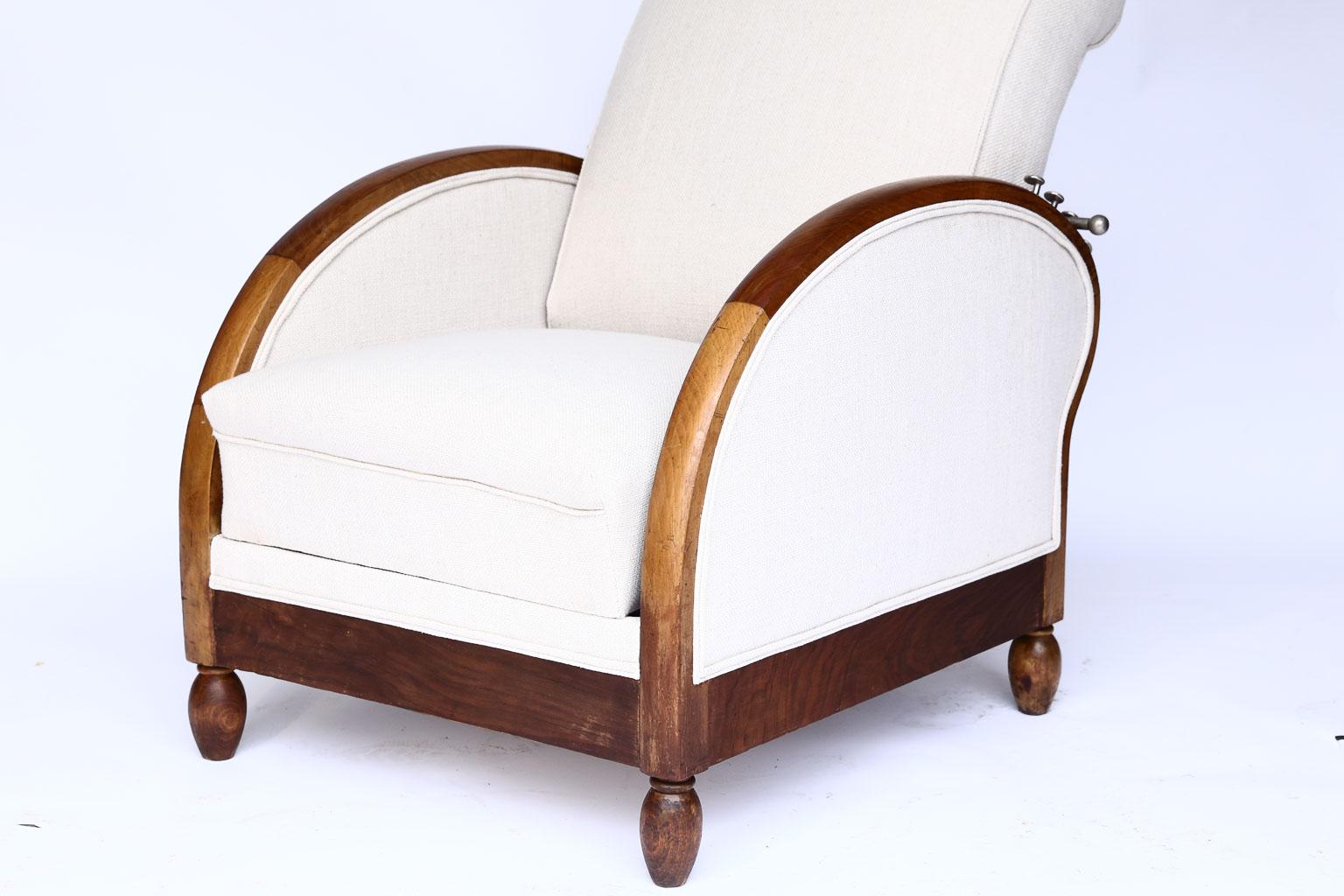 French Deco Reclining Club Chair, circa 1915, Newly Upholstered 8