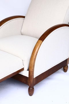 French Deco Reclining Club Chair, circa 1915, Newly Upholstered