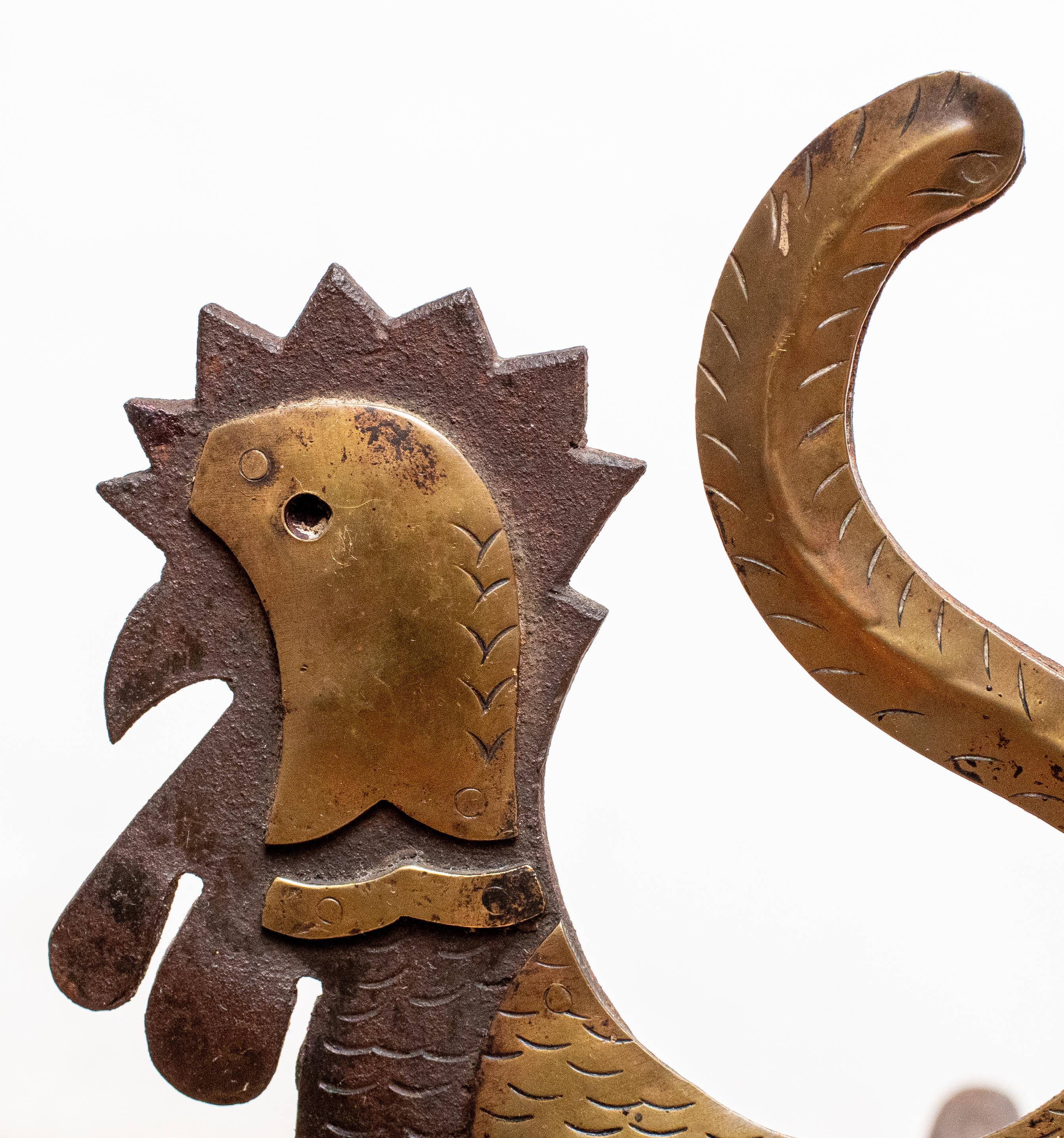 Early 20th Century French Deco Rooster Andirons, a Pair