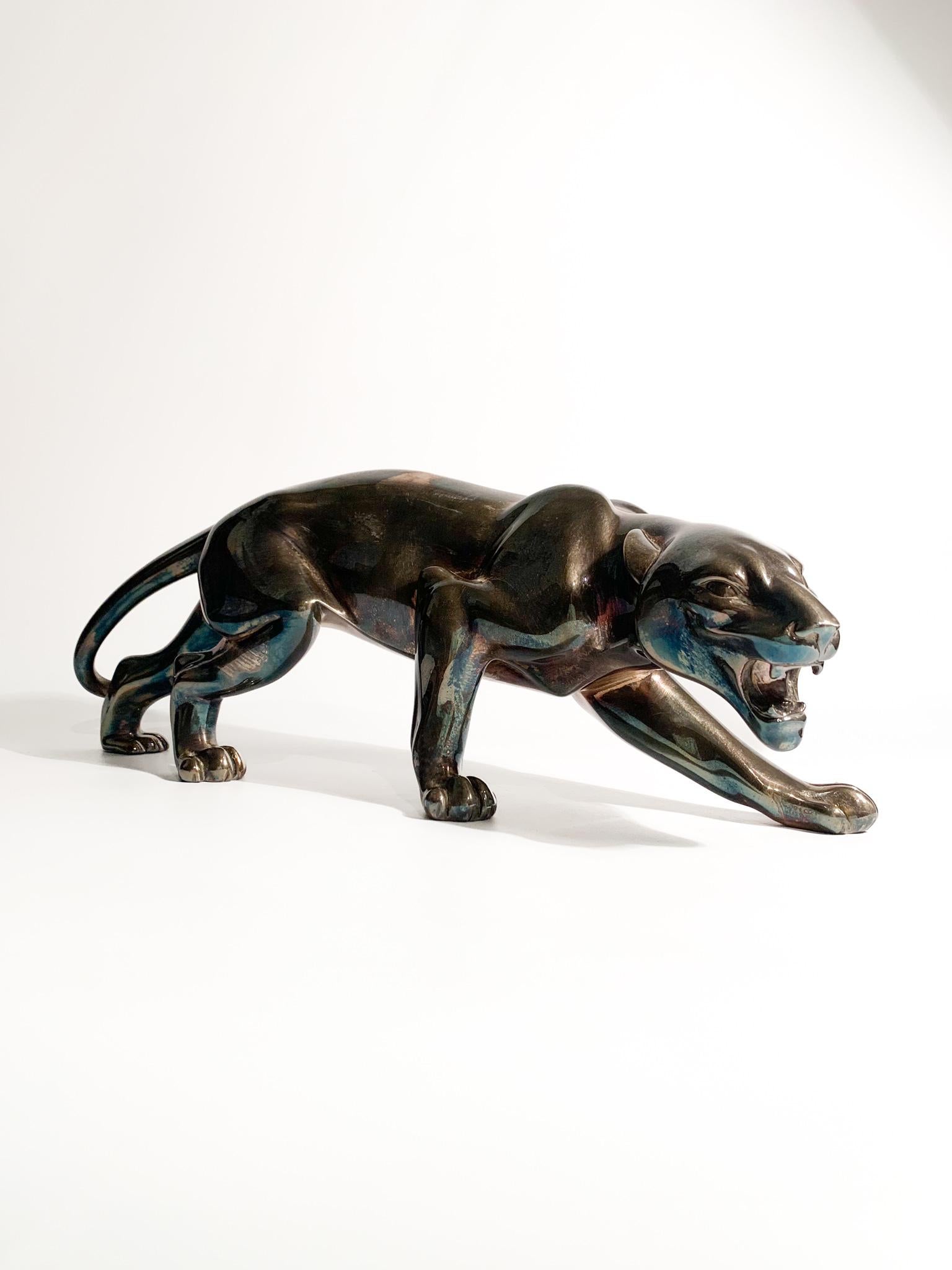 Französische Deco-Skulptur einer Katze mit Silberguss aus den 1930er Jahren im Angebot 4